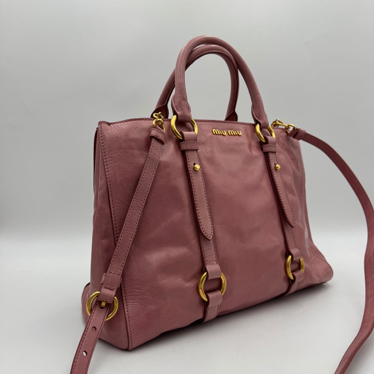 Miu Miu Pink Vitello Shine Leather Tote