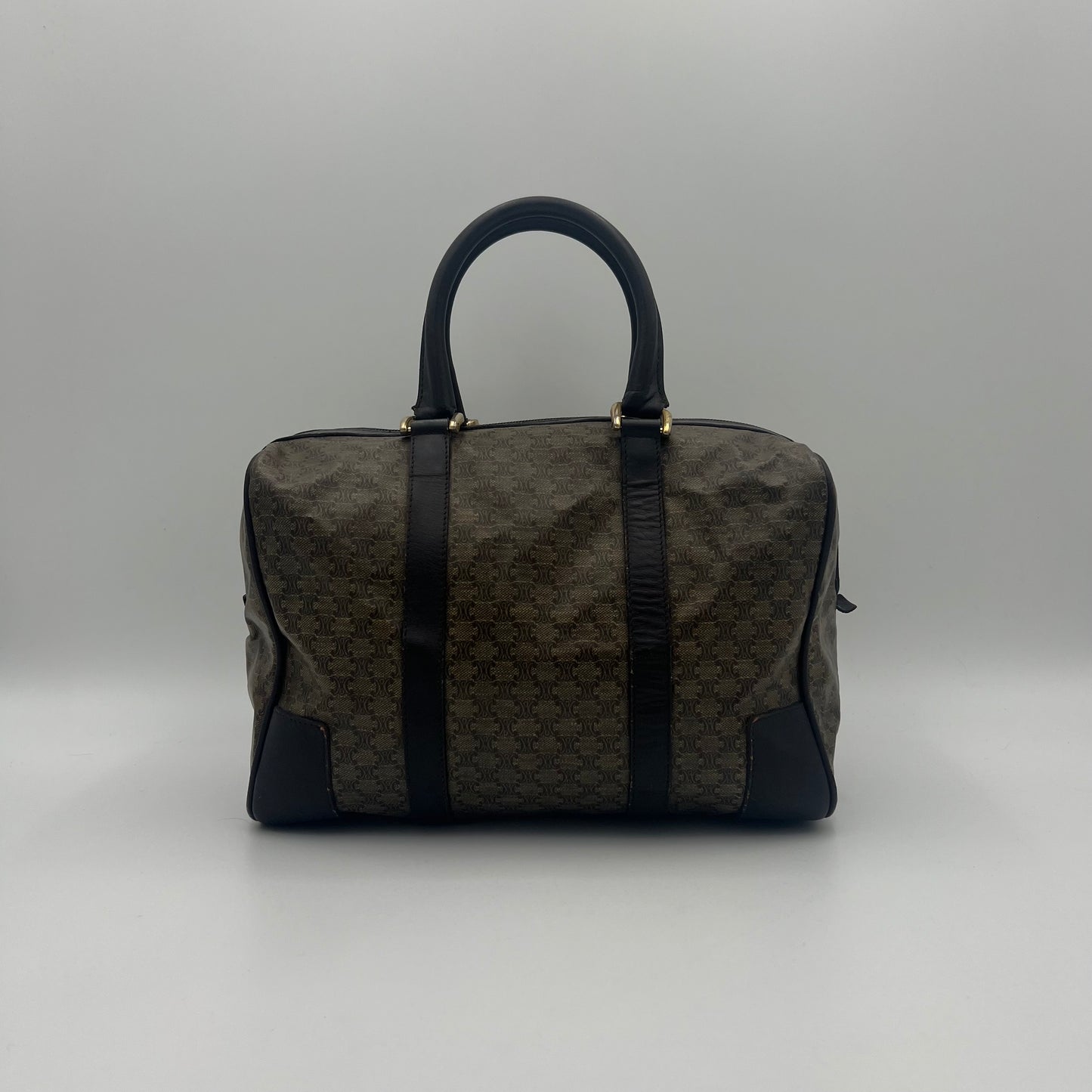 Celine Paris Vintage Brown Macadam PVC and Leather Boston