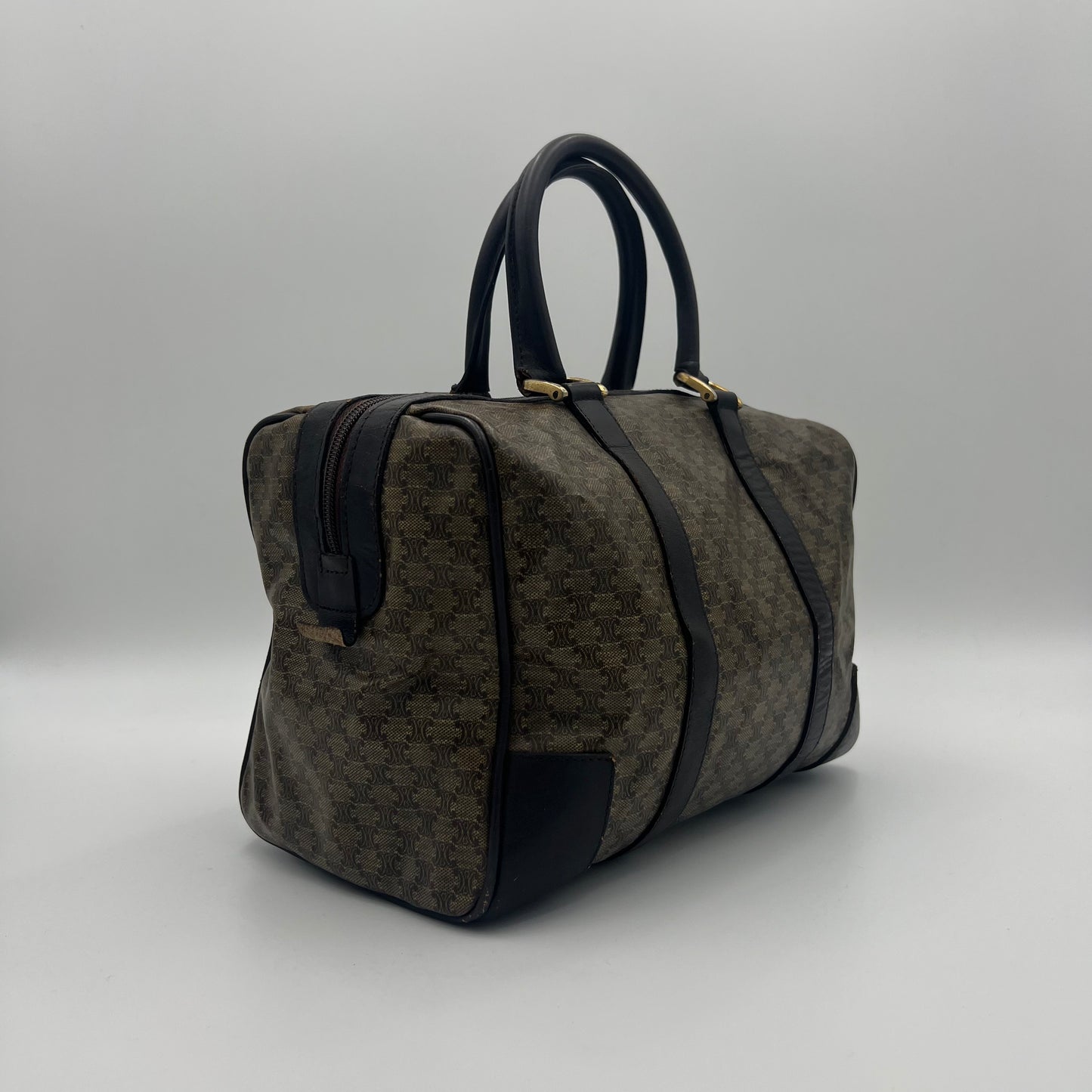 Celine Paris Vintage Brown Macadam PVC and Leather Boston