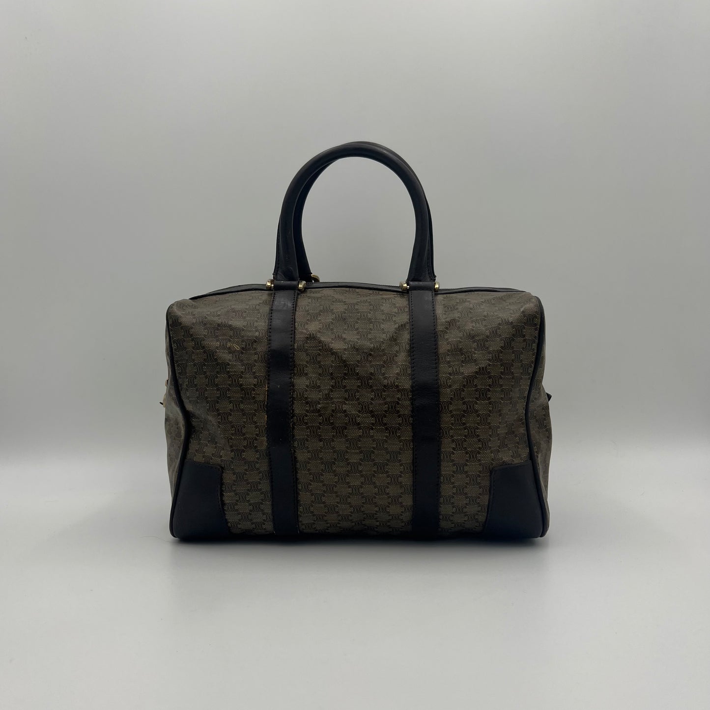 Celine Paris Vintage Brown Macadam PVC and Leather Boston