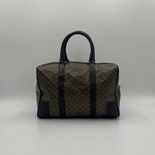 Celine Paris Vintage Brown Macadam PVC and Leather Boston