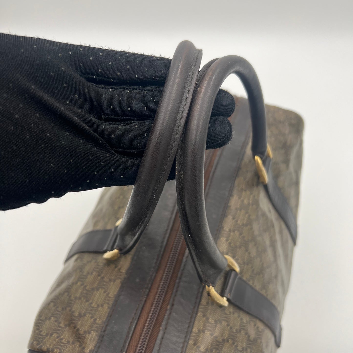 Celine Paris Vintage Brown Macadam PVC and Leather Boston