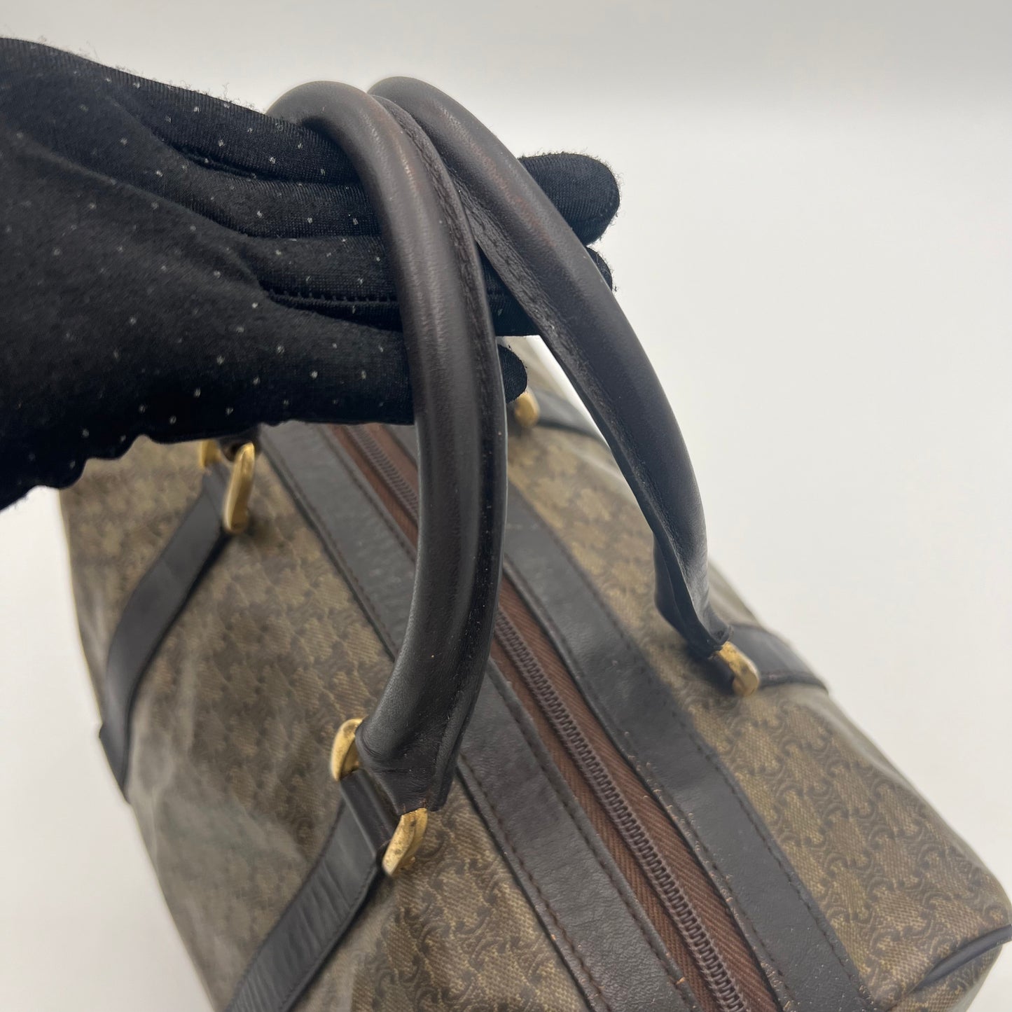 Celine Paris Vintage Brown Macadam PVC and Leather Boston