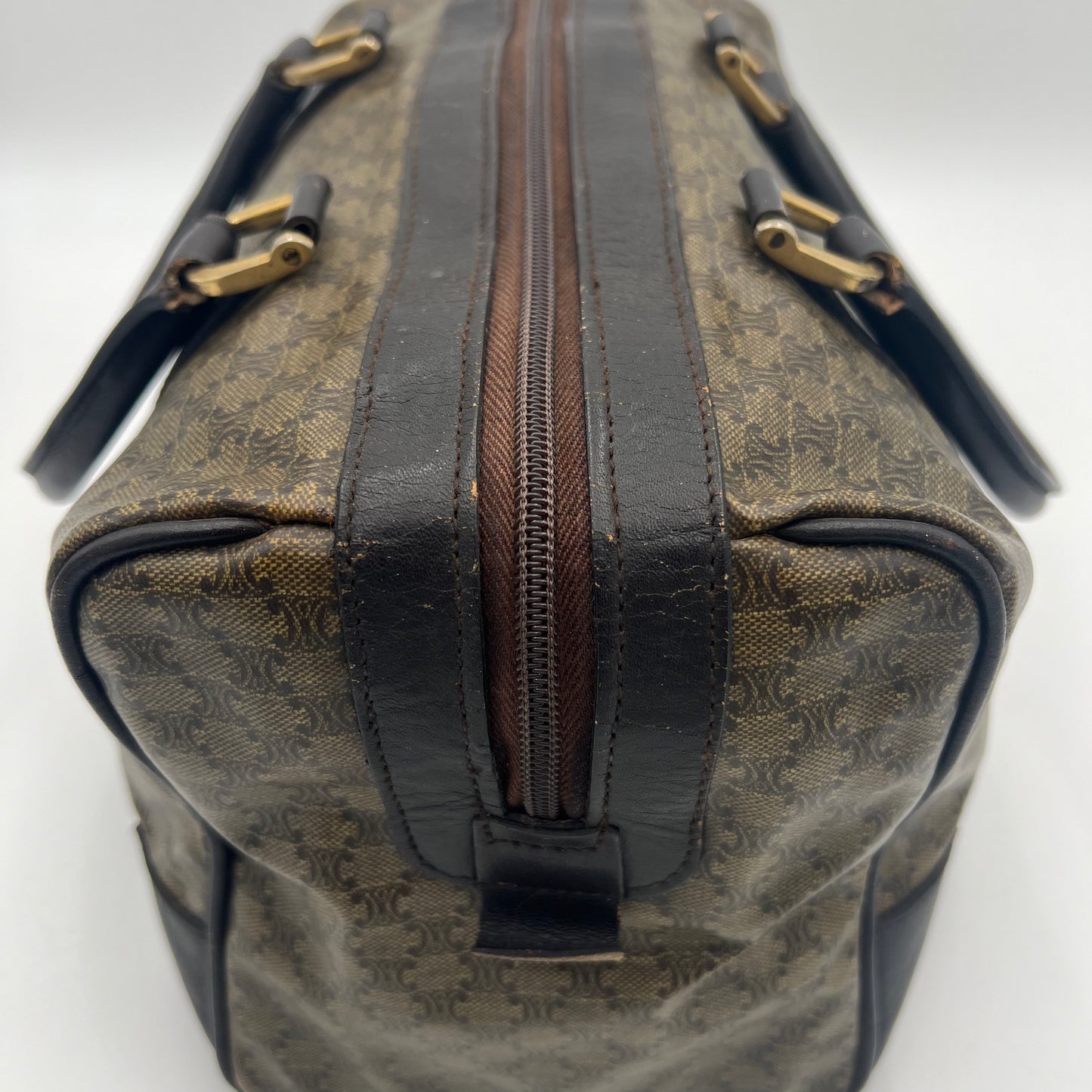 Celine Paris Vintage Brown Macadam PVC and Leather Boston