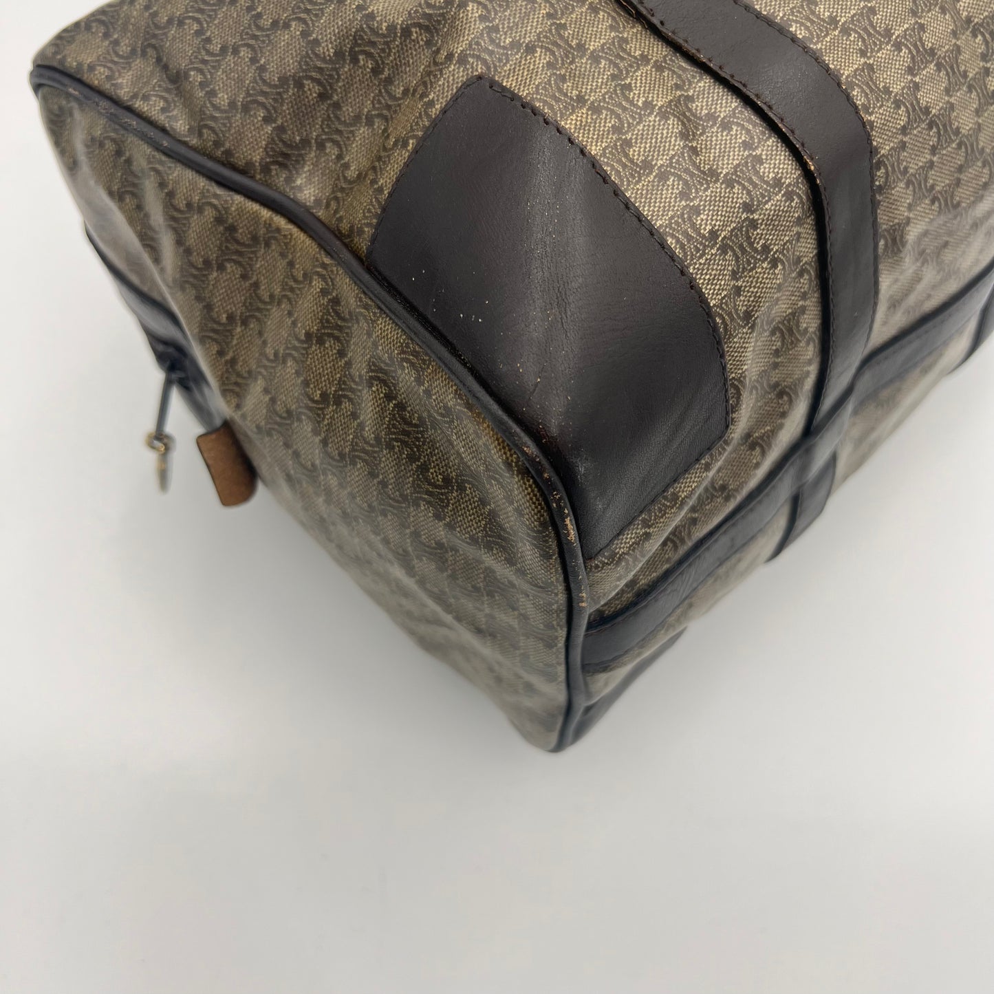 Celine Paris Vintage Brown Macadam PVC and Leather Boston