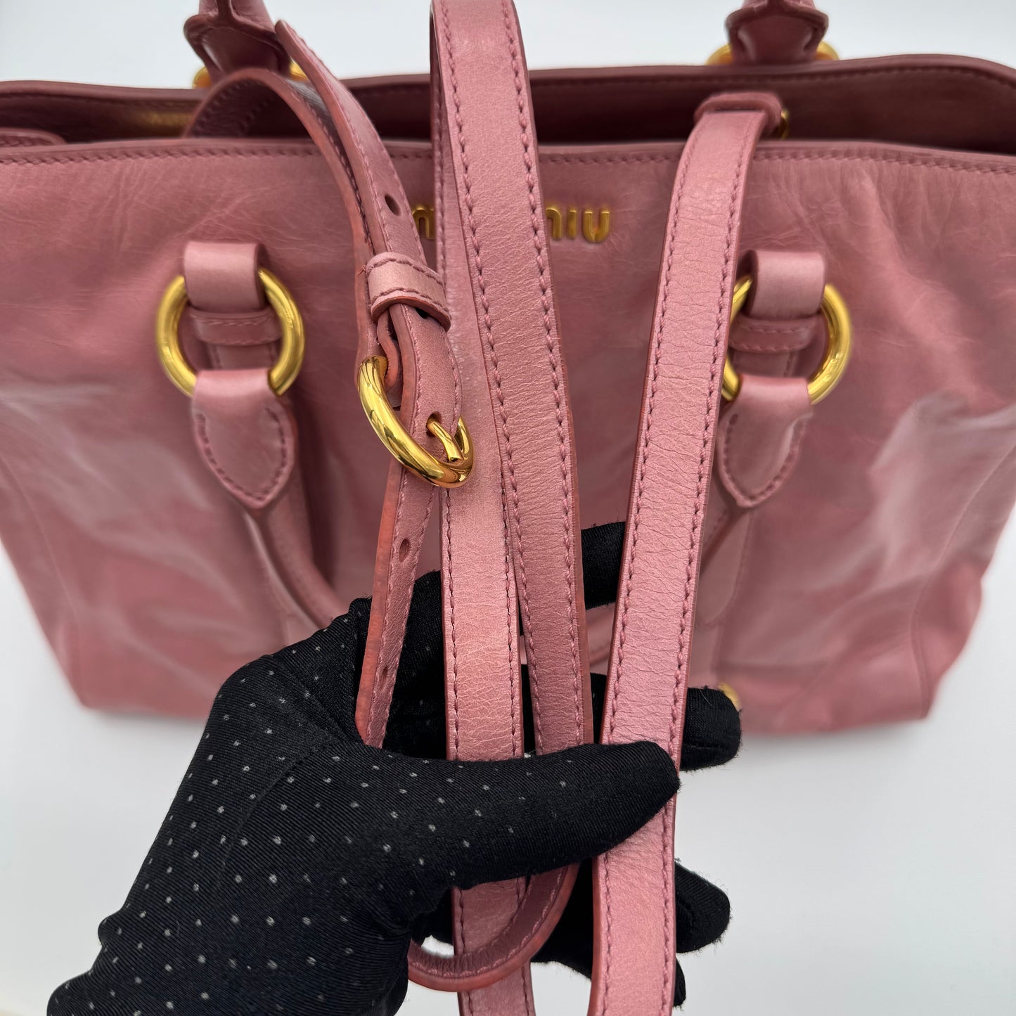 Miu Miu Pink Vitello Shine Leather Tote