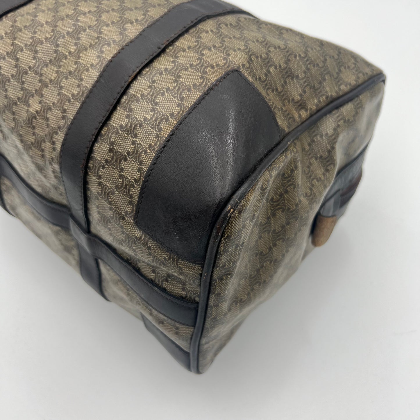 Celine Paris Vintage Brown Macadam PVC and Leather Boston