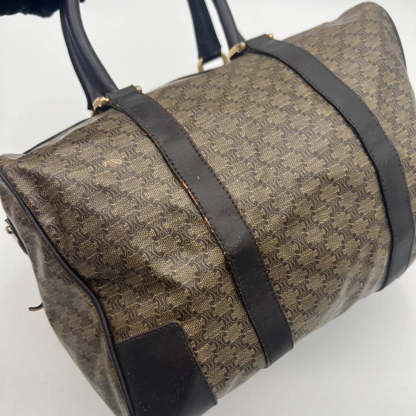 Celine Paris Vintage Brown Macadam PVC and Leather Boston