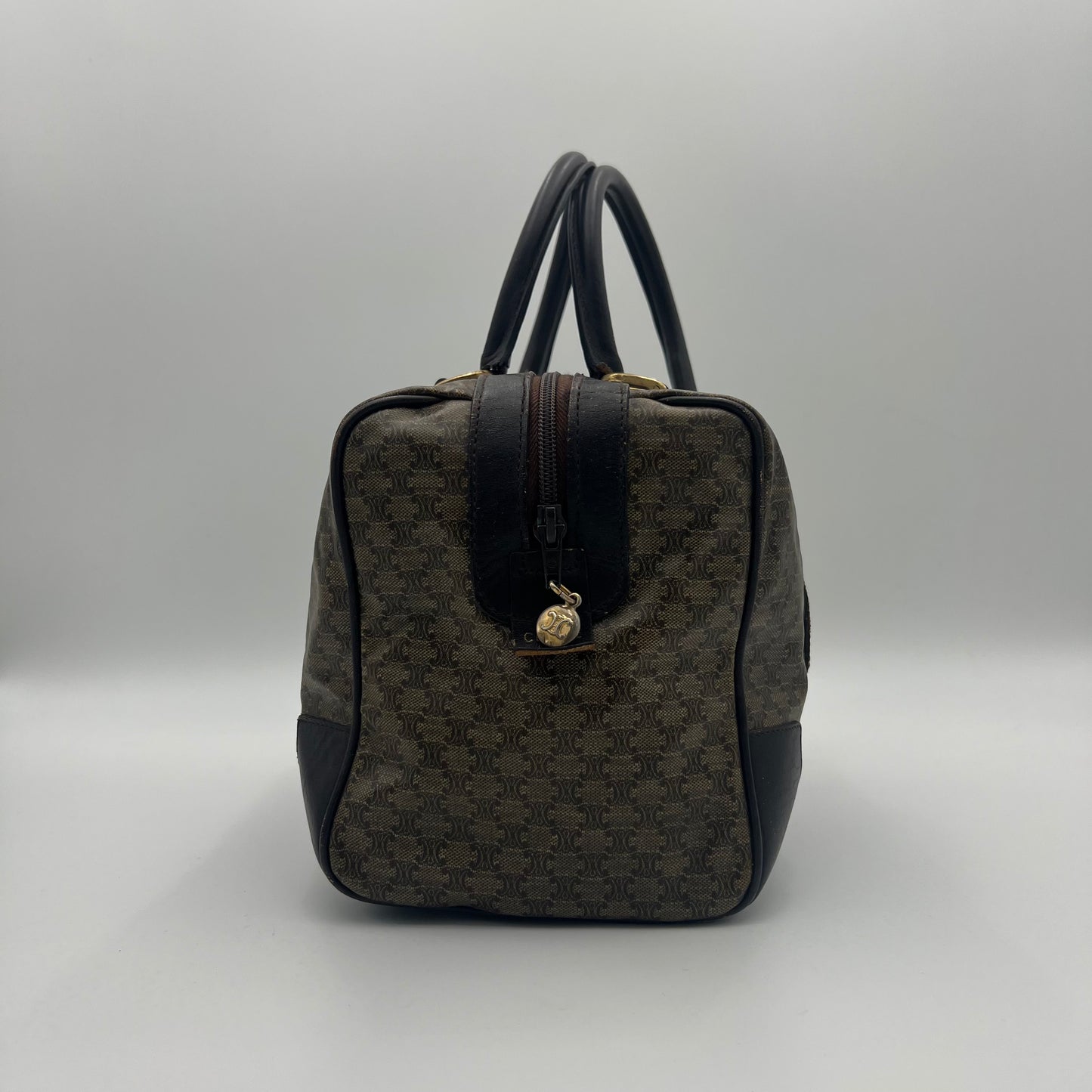Celine Paris Vintage Brown Macadam PVC and Leather Boston