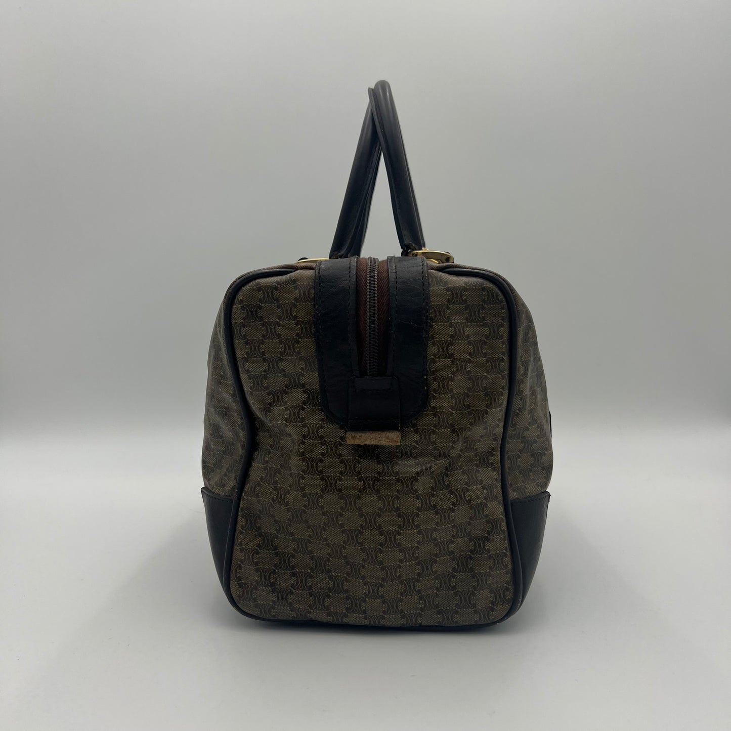 Celine Paris Vintage Brown Macadam PVC and Leather Boston