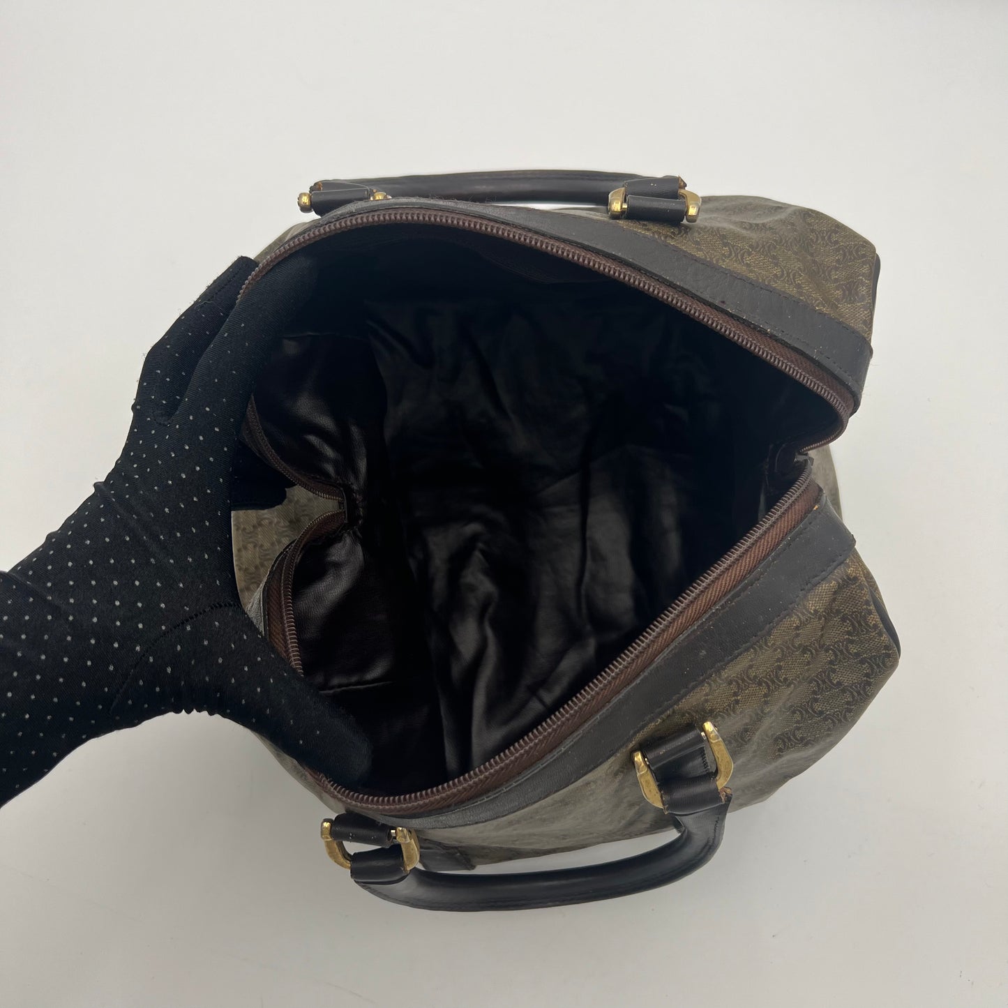 Celine Paris Vintage Brown Macadam PVC and Leather Boston