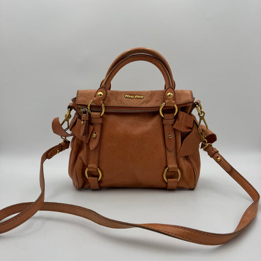 Miu Miu Orange Vitello Lux Bow Small Handbag