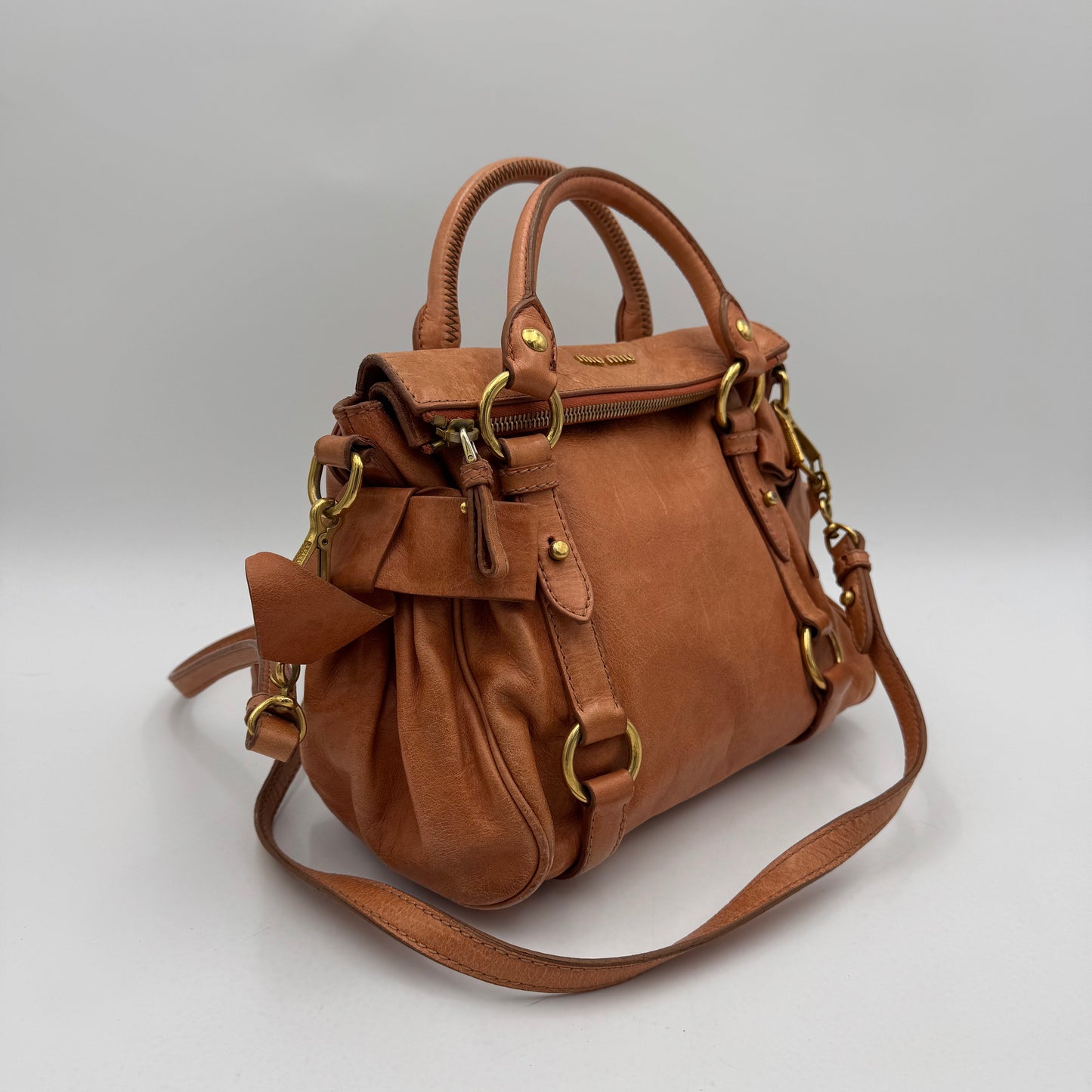 Miu Miu Orange Vitello Lux Bow Small Handbag