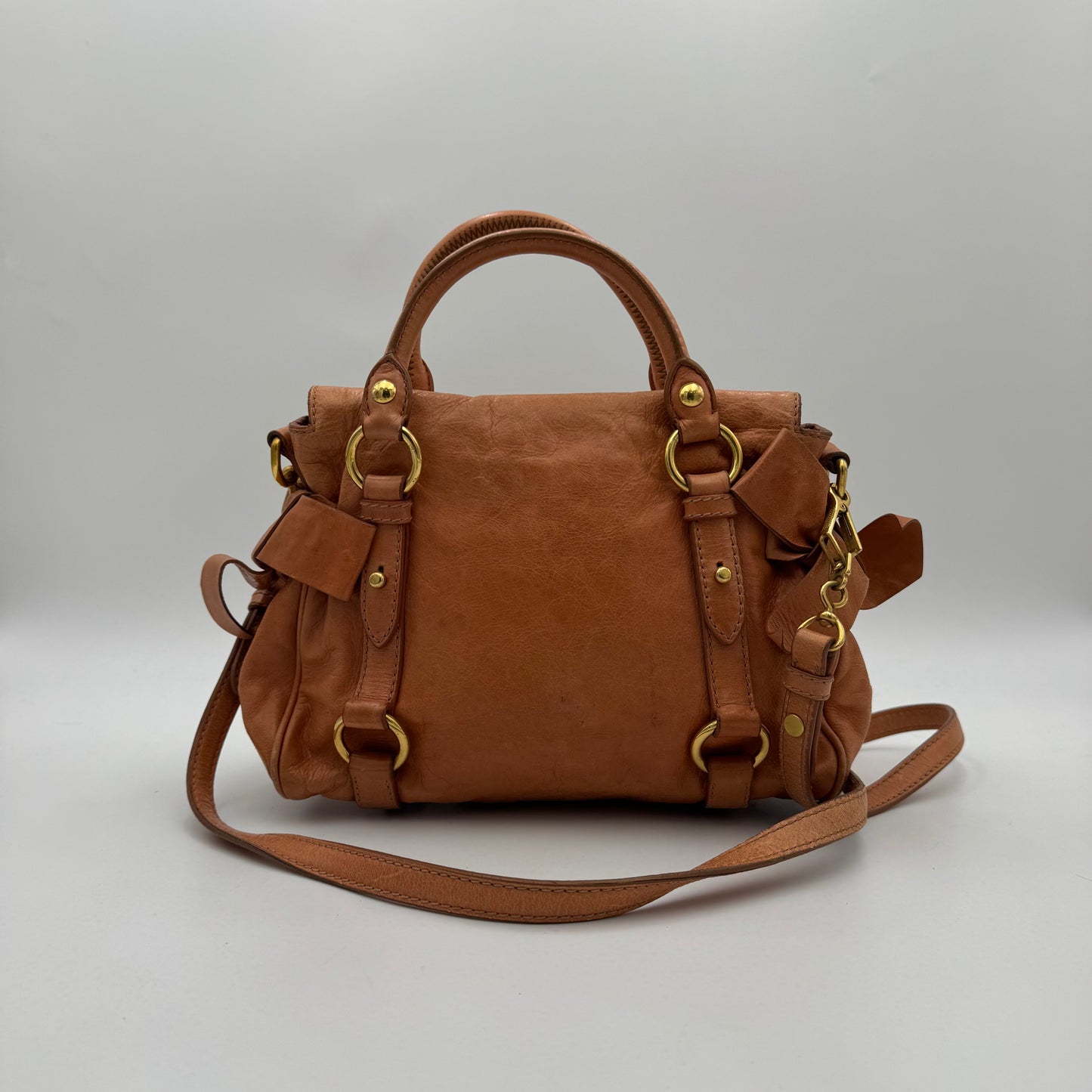Miu Miu Orange Vitello Lux Bow Small Handbag
