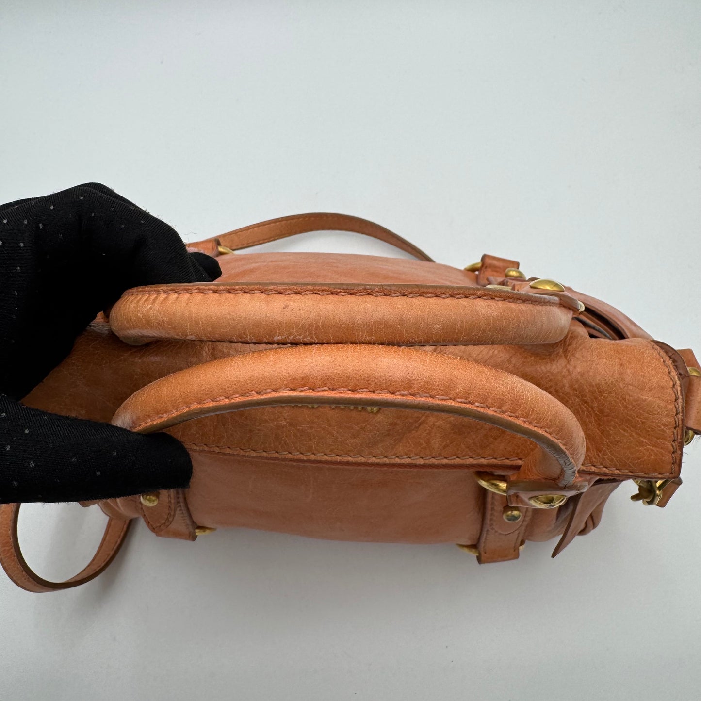 Miu Miu Orange Vitello Lux Bow Small Handbag