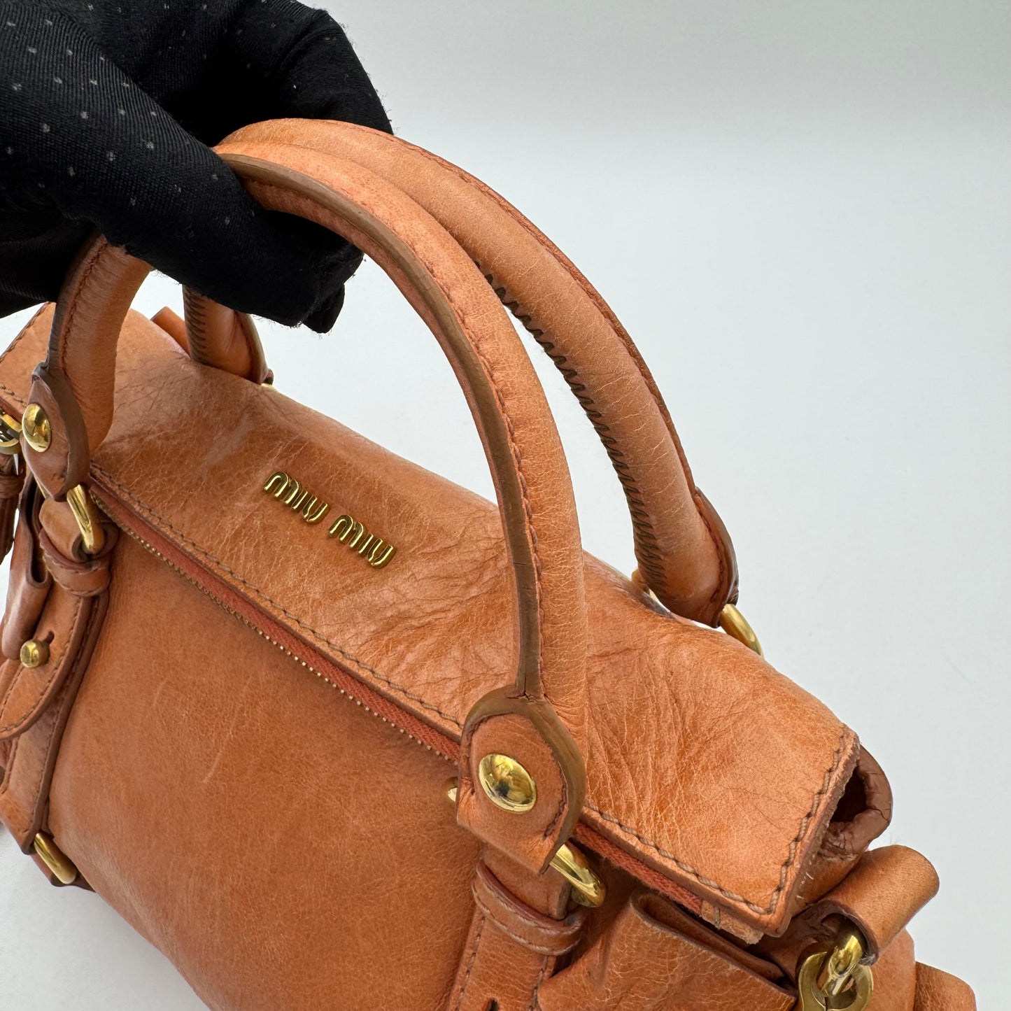 Miu Miu Orange Vitello Lux Bow Small Handbag