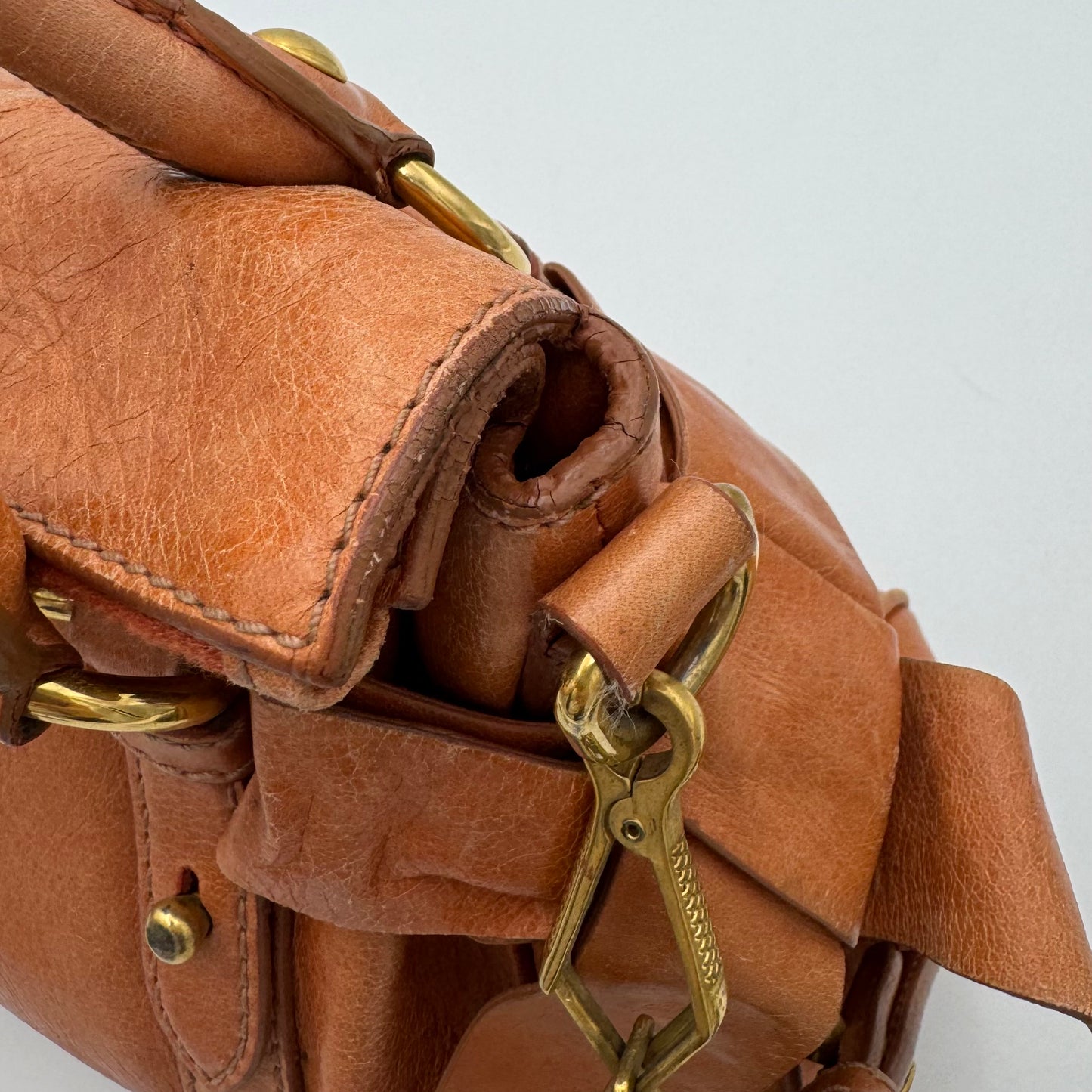 Miu Miu Orange Vitello Lux Bow Small Handbag