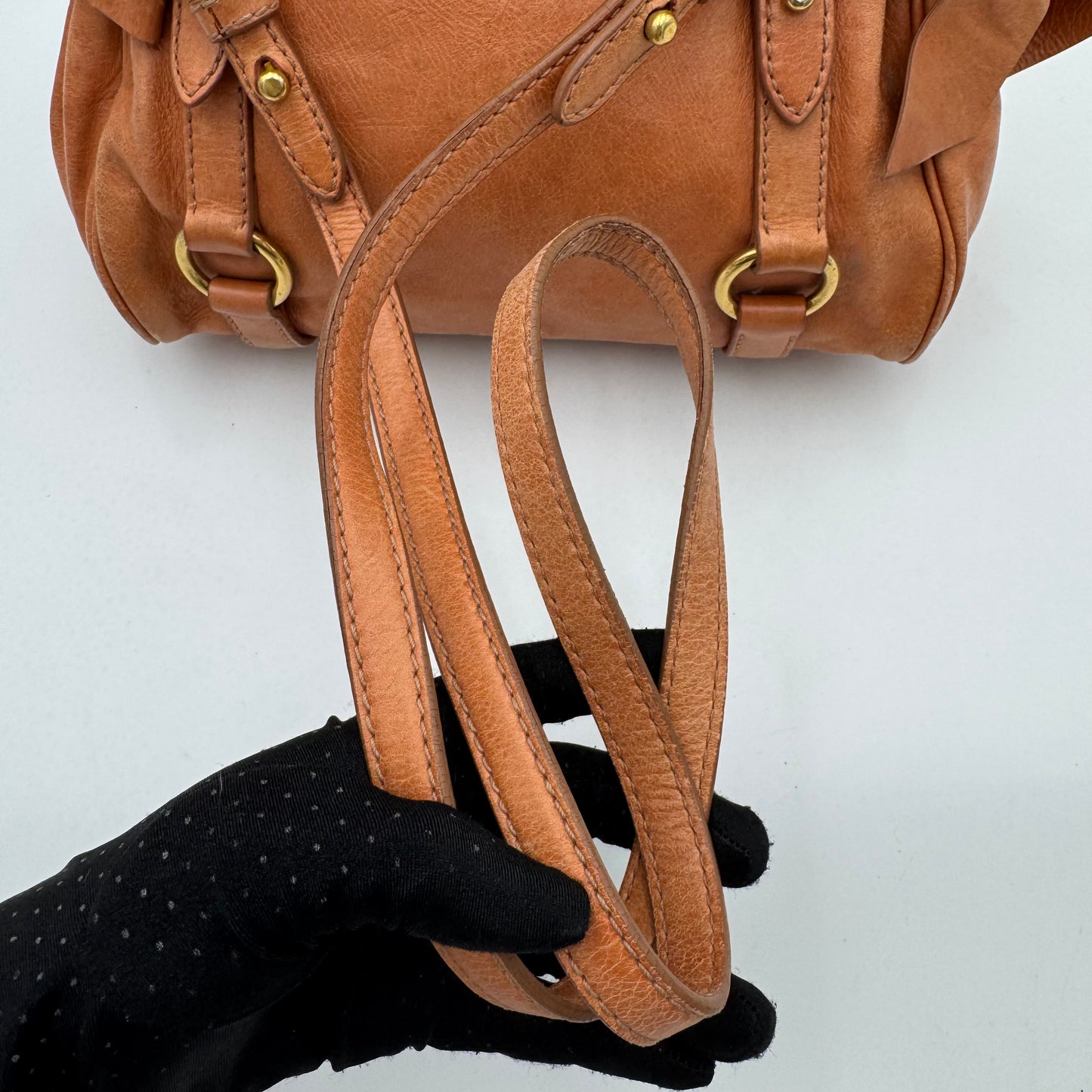 Miu Miu Orange Vitello Lux Bow Small Handbag