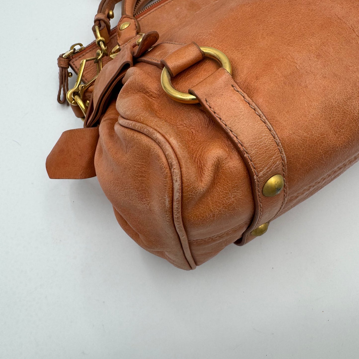 Miu Miu Orange Vitello Lux Bow Small Handbag