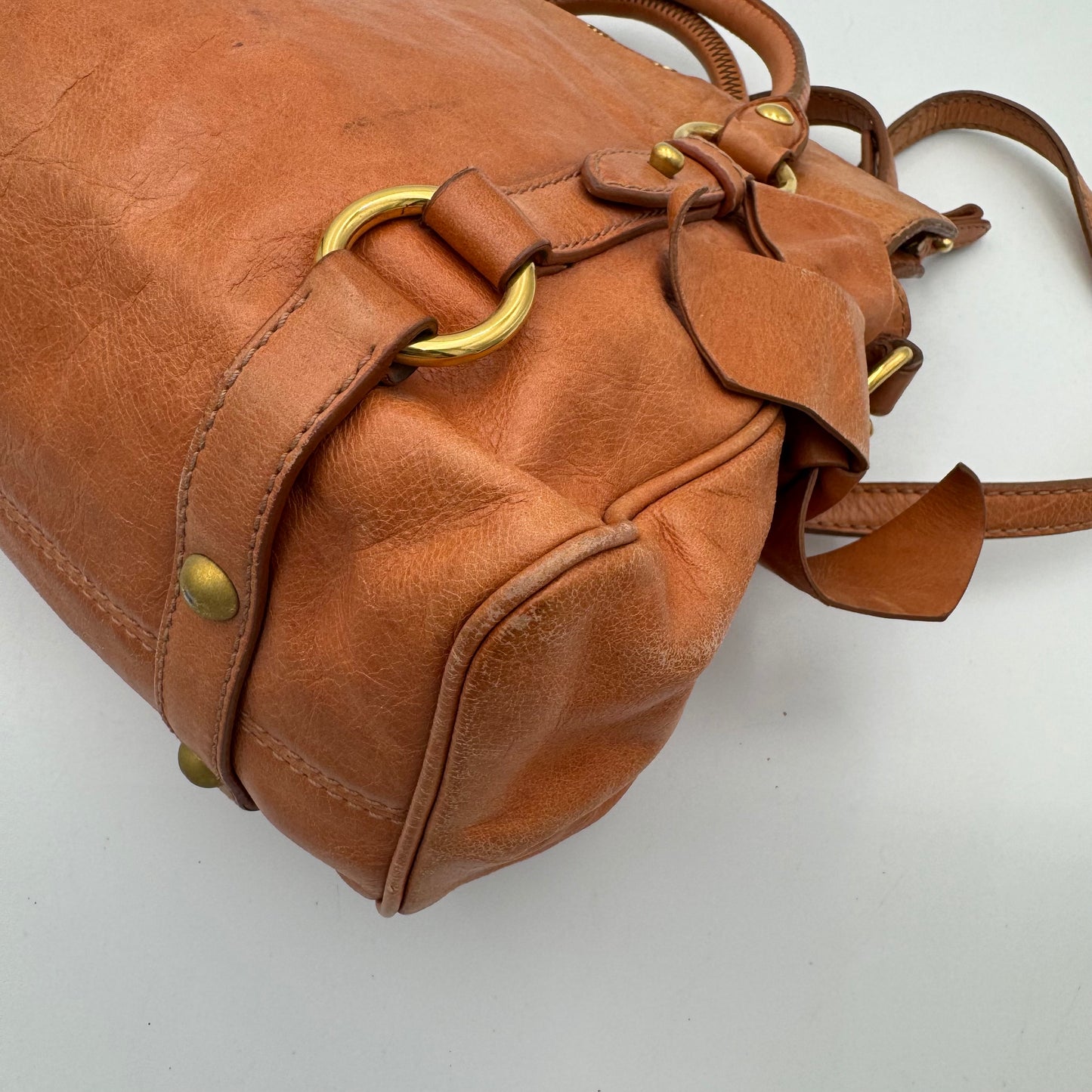 Miu Miu Orange Vitello Lux Bow Small Handbag