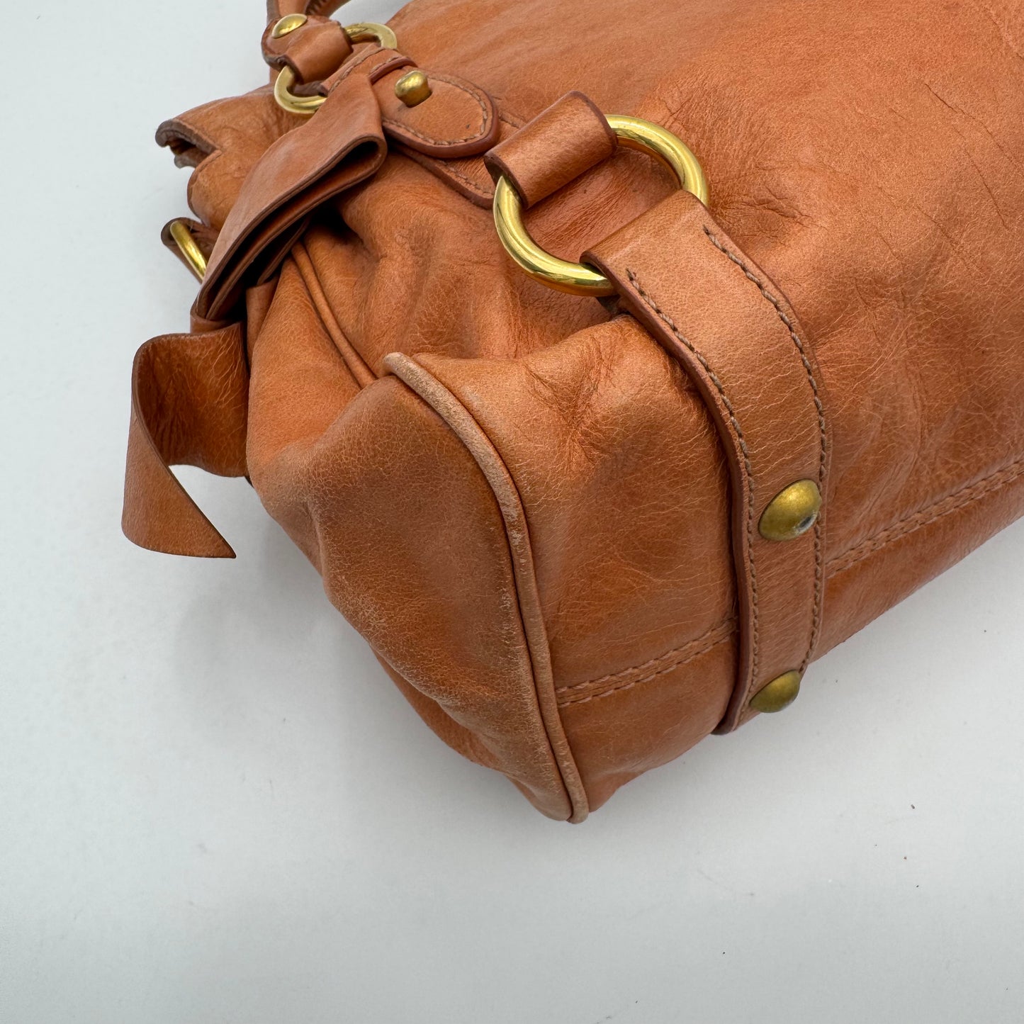 Miu Miu Orange Vitello Lux Bow Small Handbag