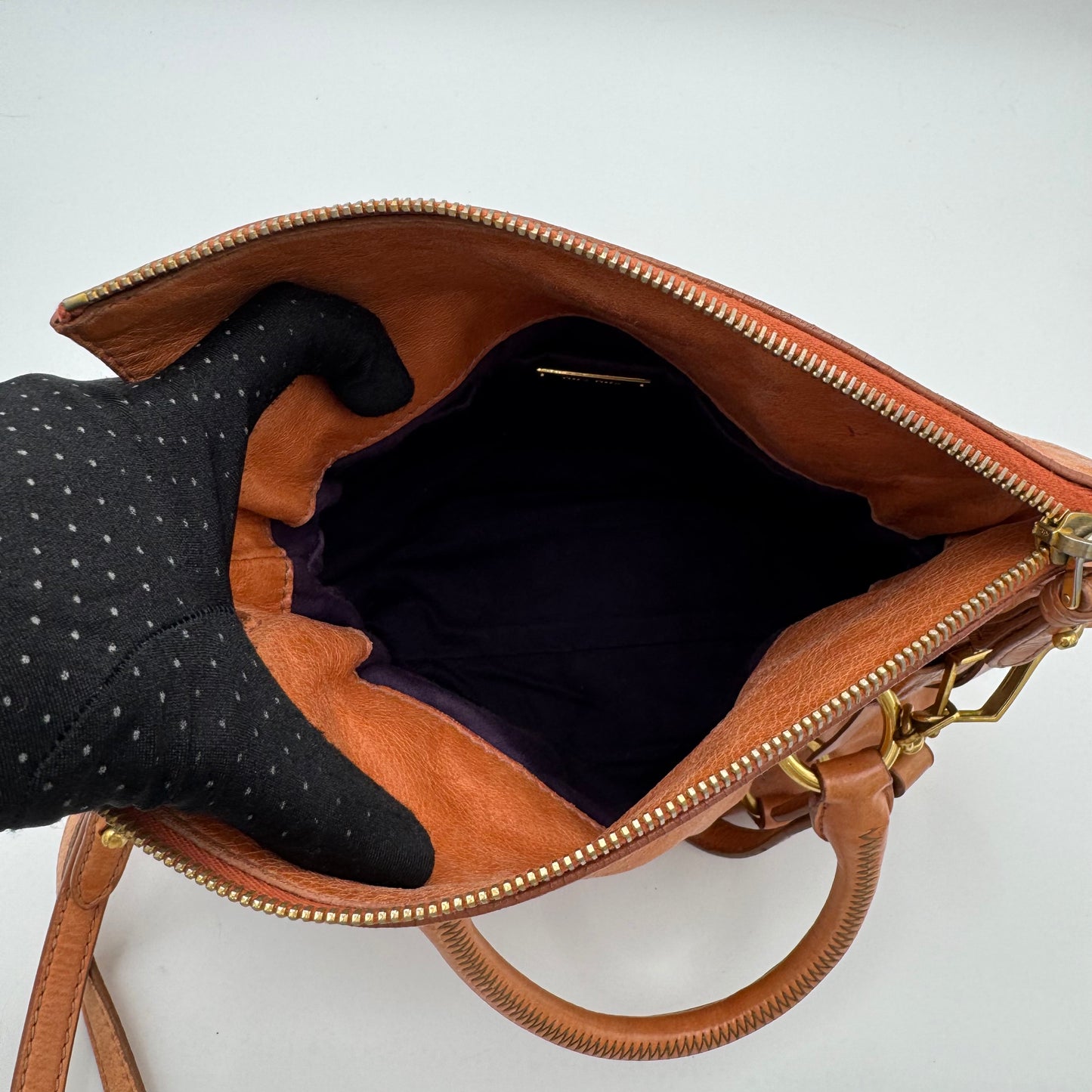 Miu Miu Orange Vitello Lux Bow Small Handbag