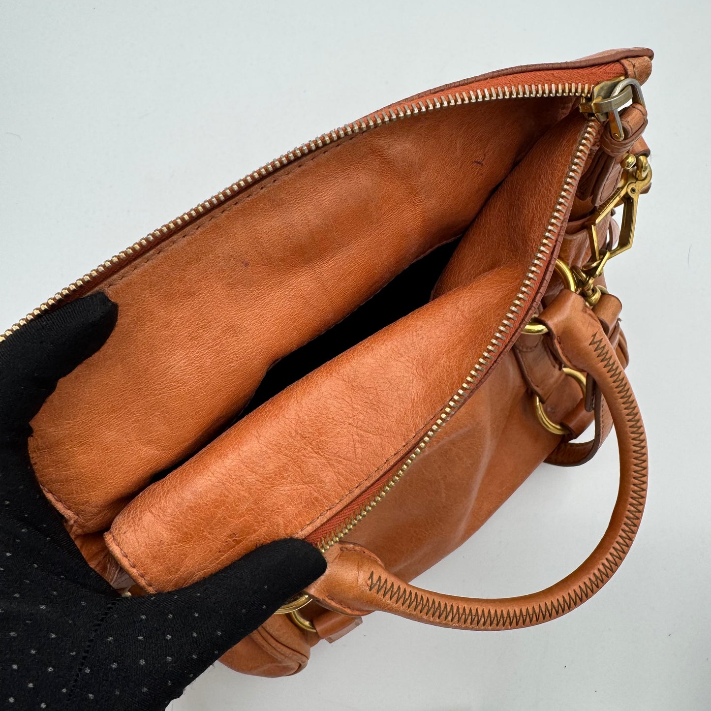Miu Miu Orange Vitello Lux Bow Small Handbag