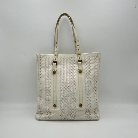 Bottega Veneta White Intrecciato Leather Tote
