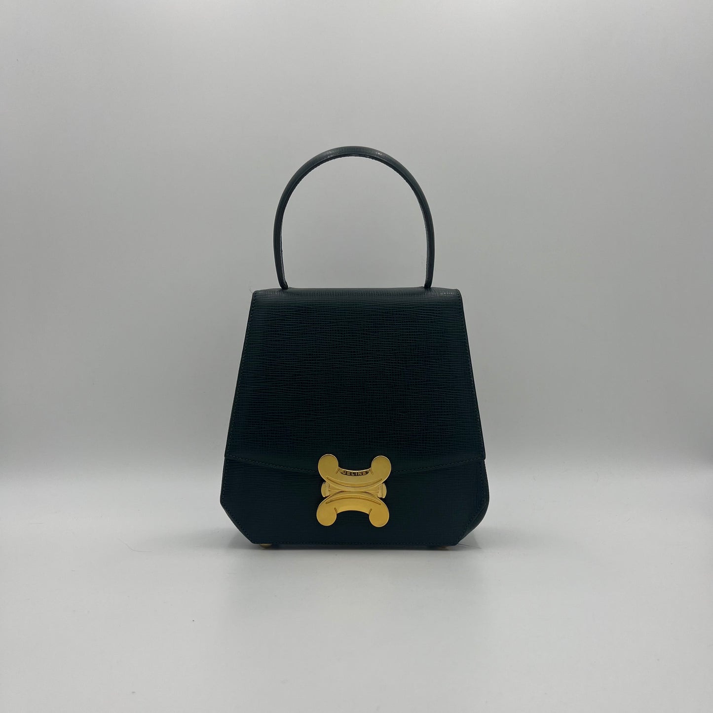 Celine Paris Dark Green Leather Triomphe Handbag