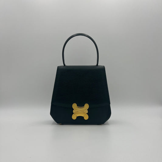 Celine Paris Dark Green Leather Triomphe Handbag