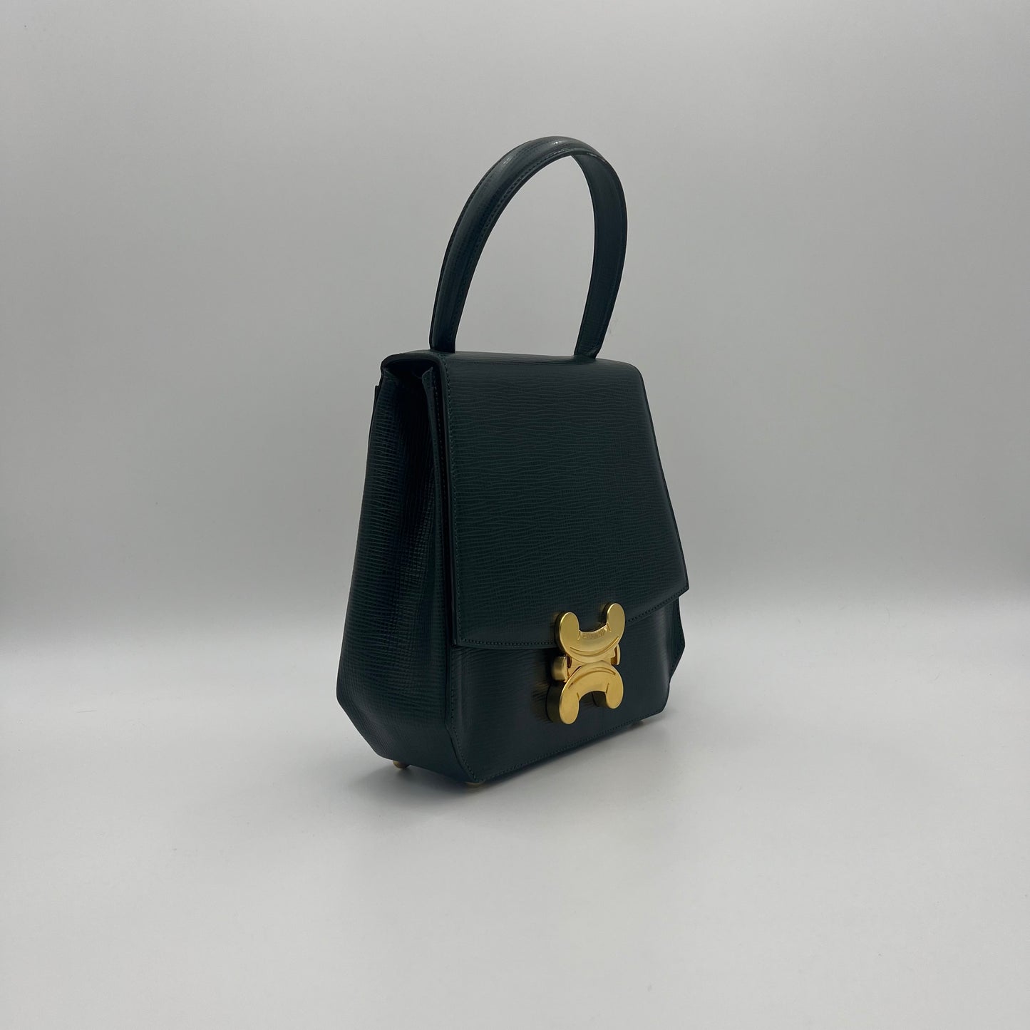 Celine Paris Dark Green Leather Triomphe Handbag