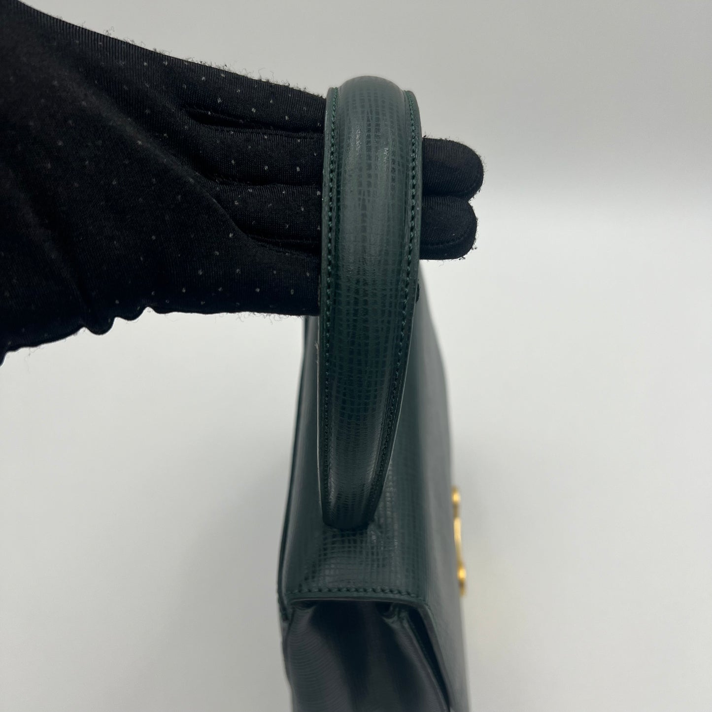 Celine Paris Dark Green Leather Triomphe Handbag