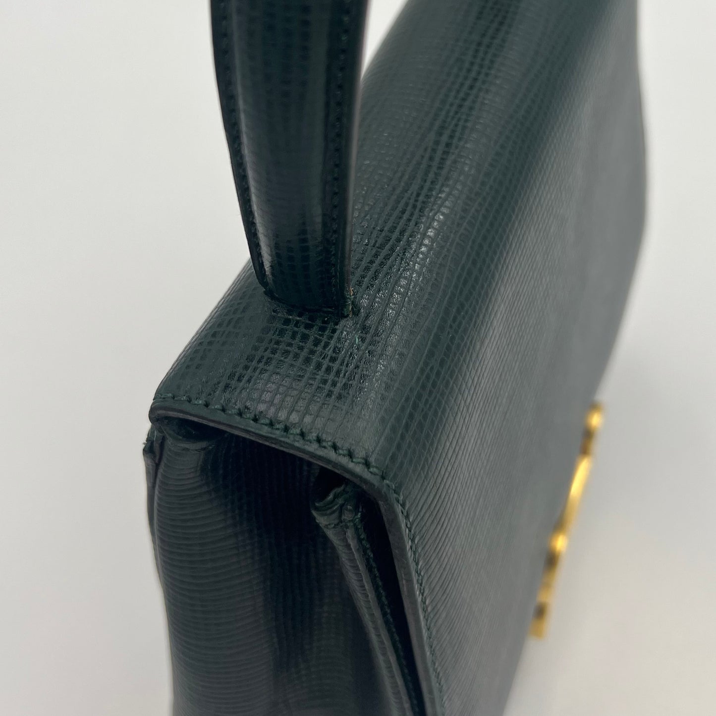 Celine Paris Dark Green Leather Triomphe Handbag