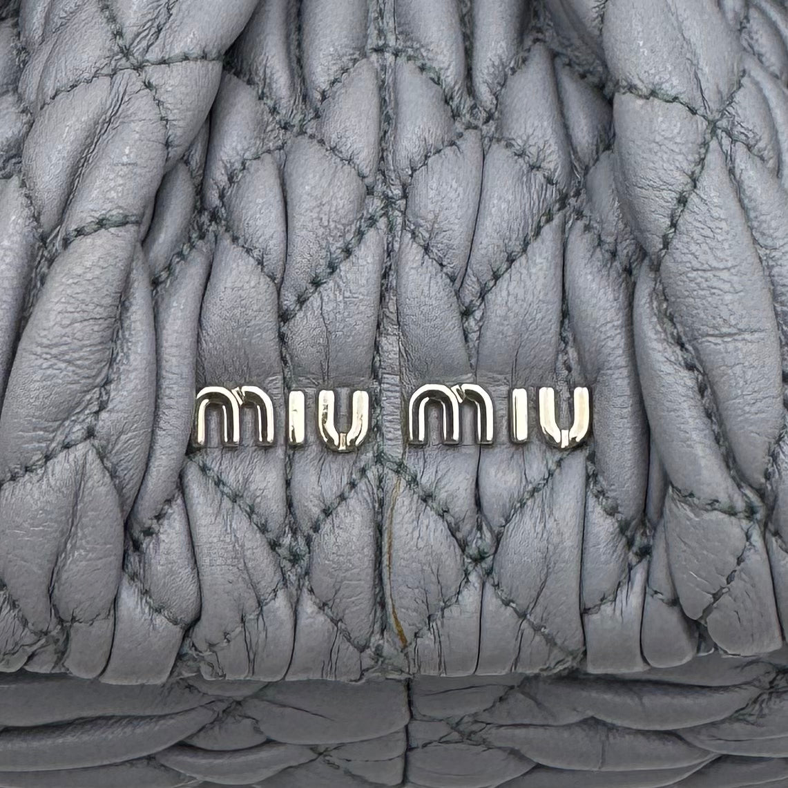 Miu Miu Gray Matelasse Leather Metal Flower Clasp Clutch