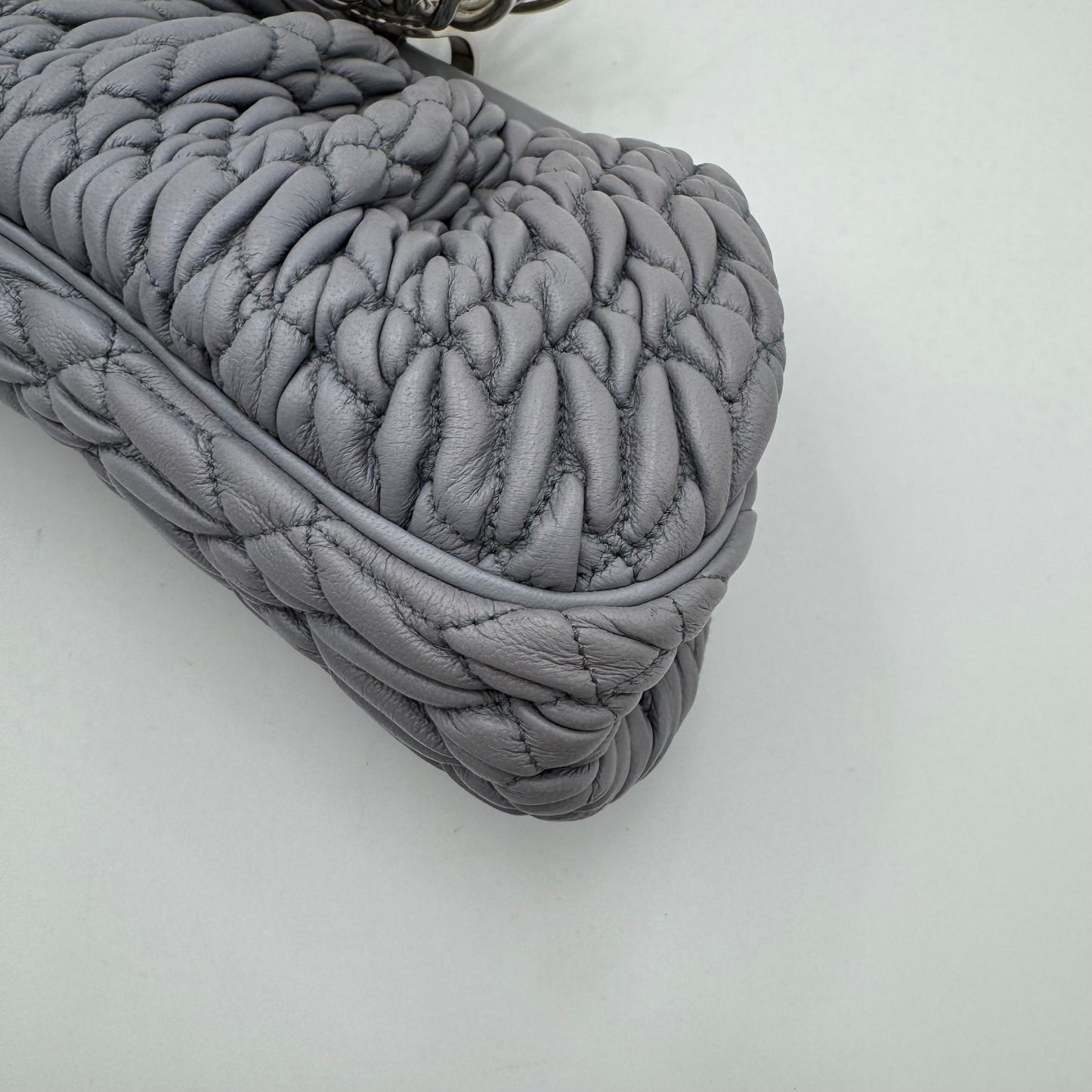 Miu Miu Gray Matelasse Leather Metal Flower Clasp Clutch