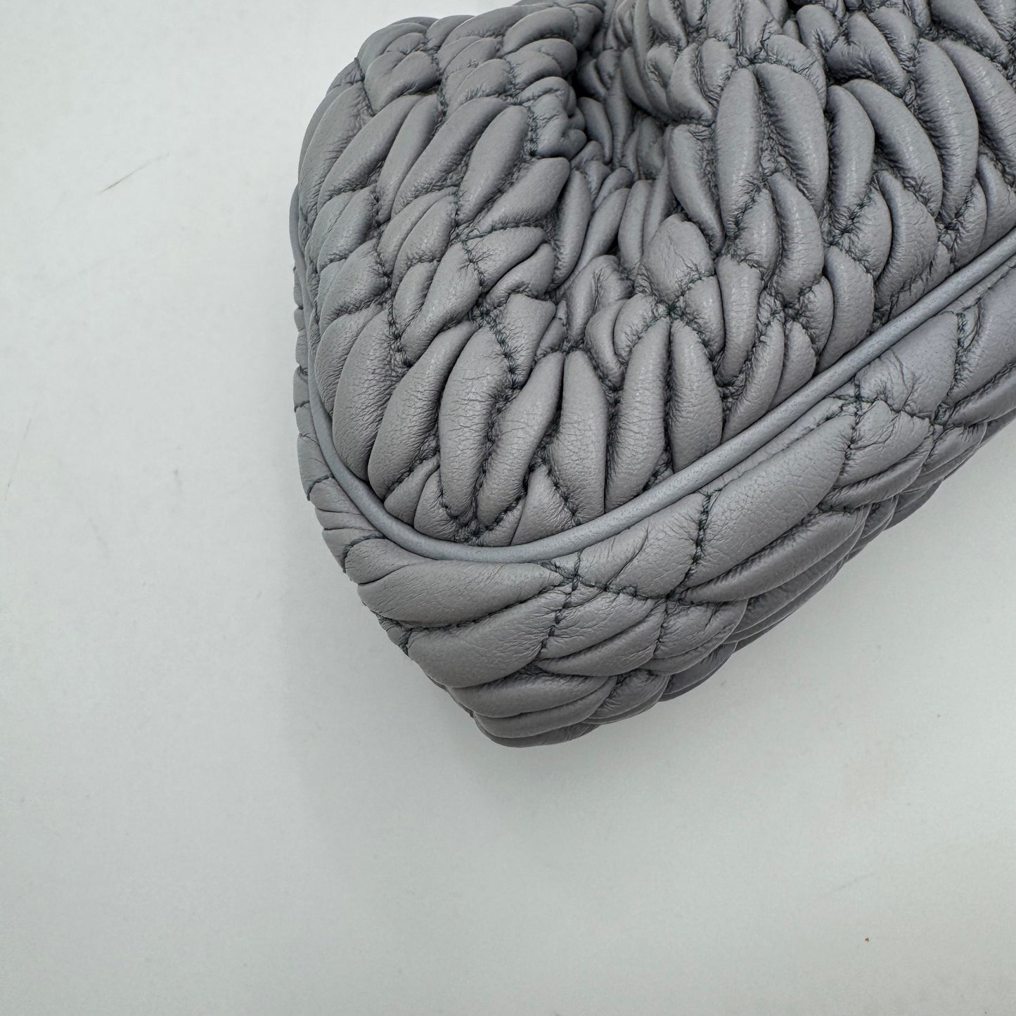 Miu Miu Gray Matelasse Leather Metal Flower Clasp Clutch