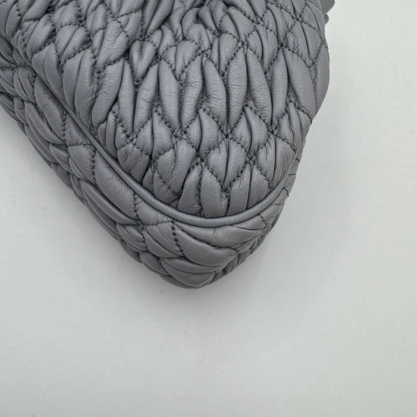 Miu Miu Gray Matelasse Leather Metal Flower Clasp Clutch