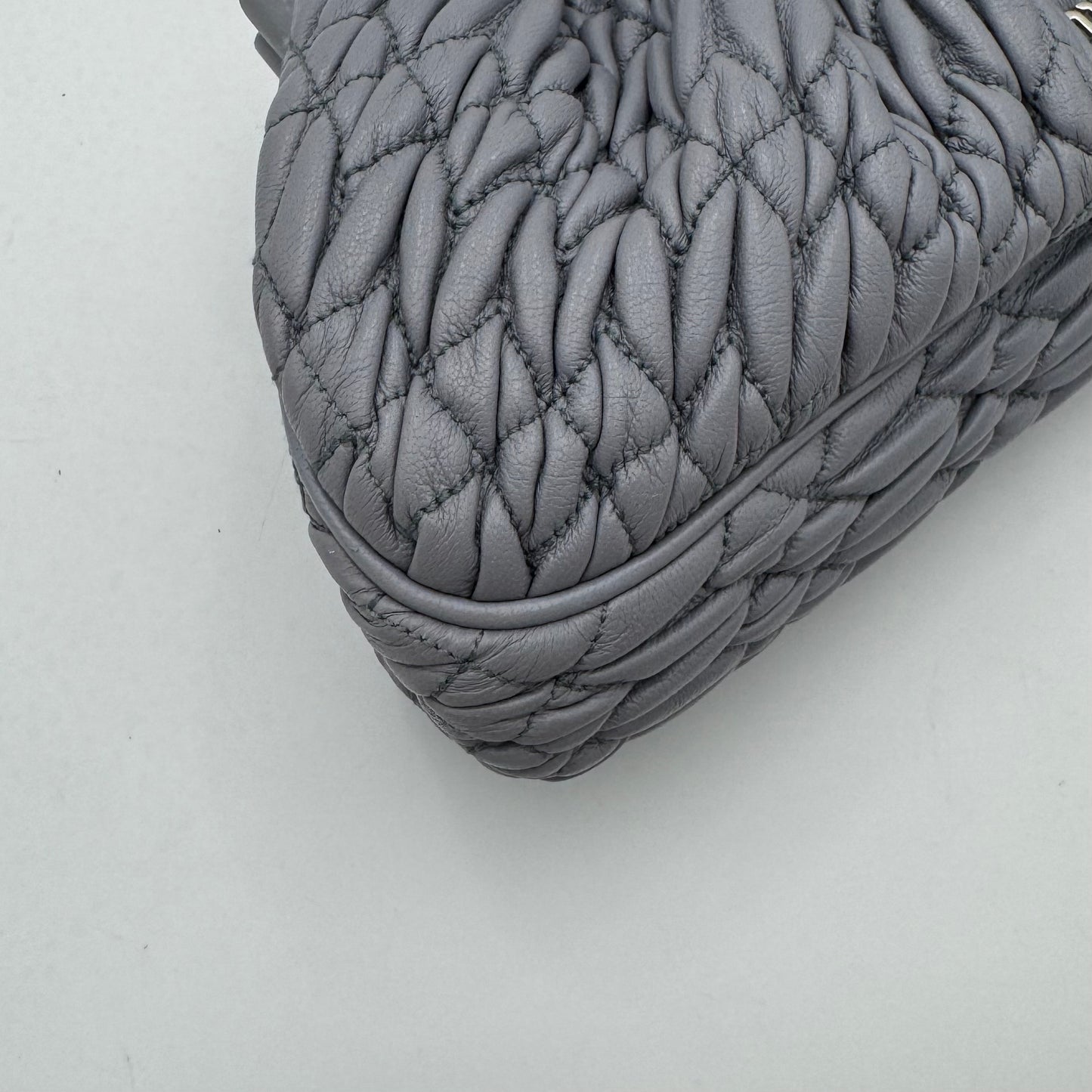 Miu Miu Gray Matelasse Leather Metal Flower Clasp Clutch