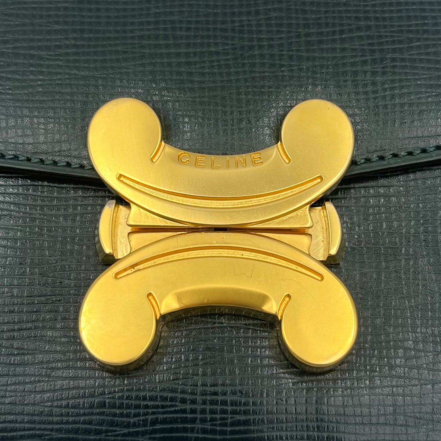 Celine Paris Dark Green Leather Triomphe Handbag