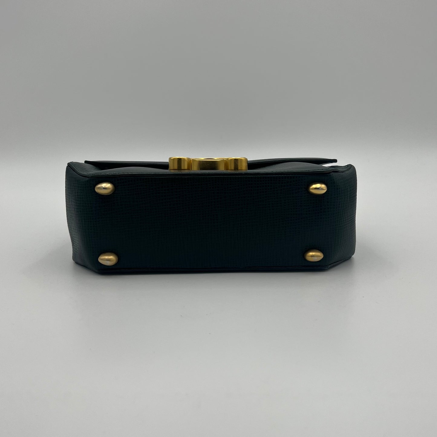 Celine Paris Dark Green Leather Triomphe Handbag
