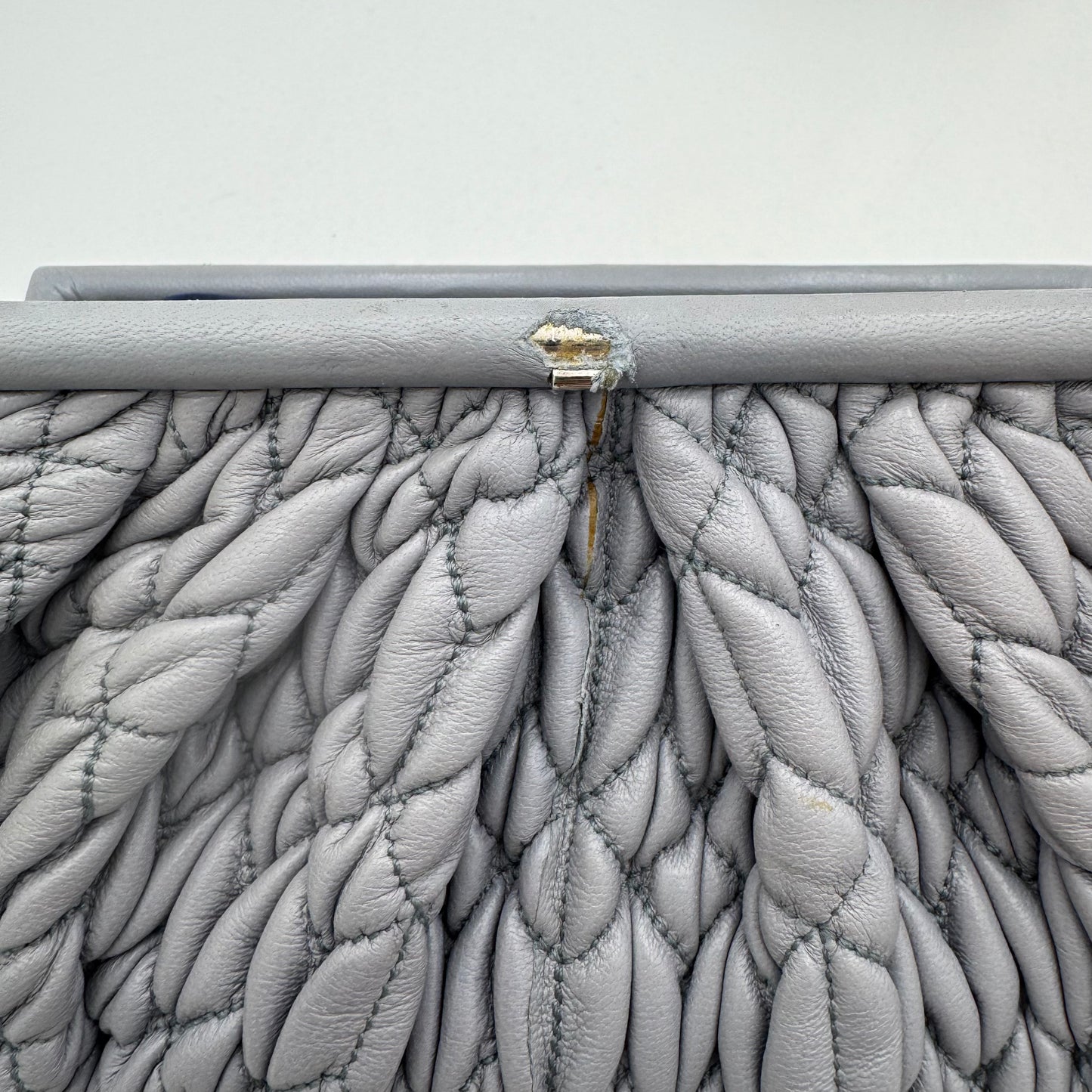 Miu Miu Gray Matelasse Leather Metal Flower Clasp Clutch