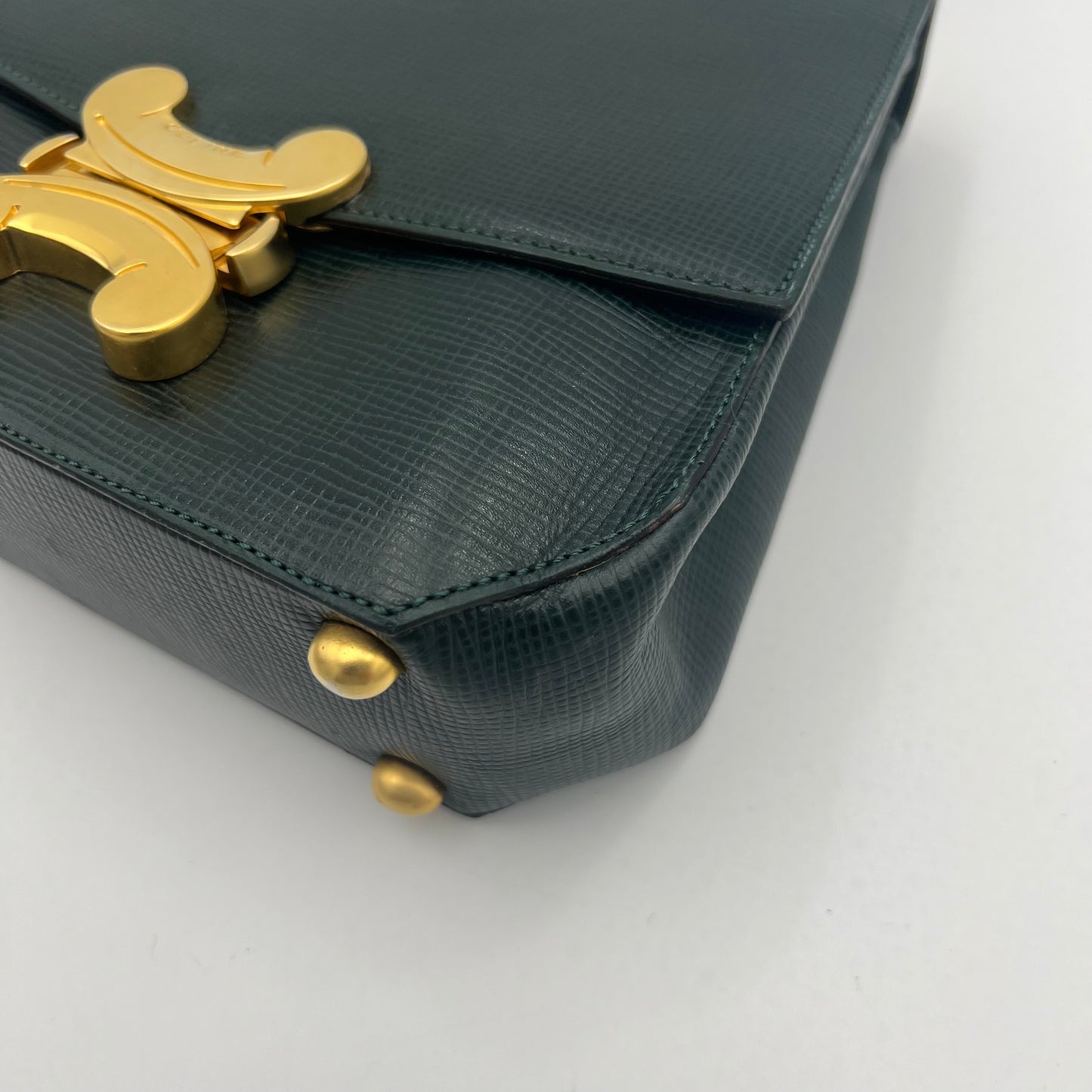 Celine Paris Dark Green Leather Triomphe Handbag
