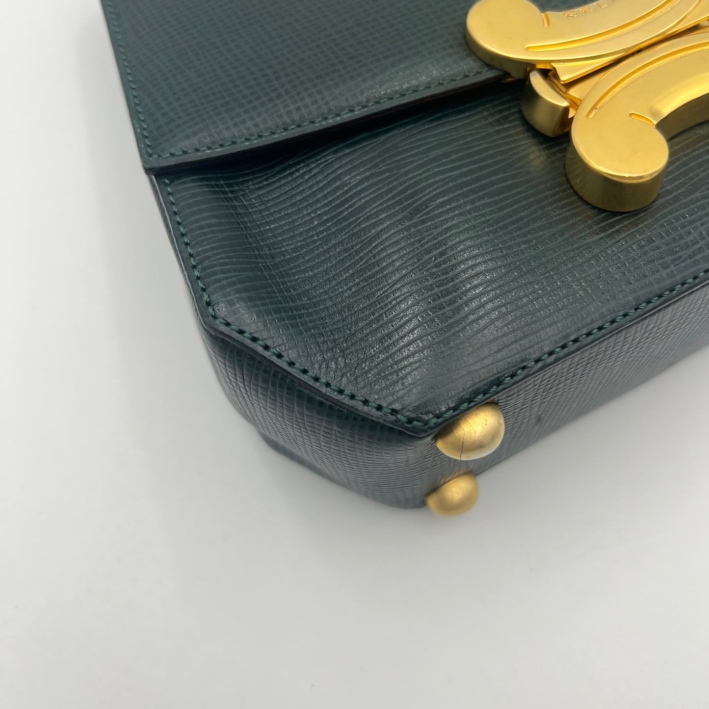 Celine Paris Dark Green Leather Triomphe Handbag