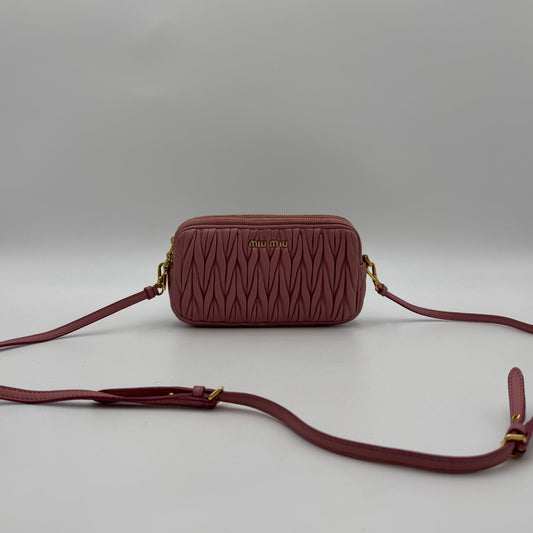 Miu Miu Pink Matelasse Leather Double Zip Crossbody GHW