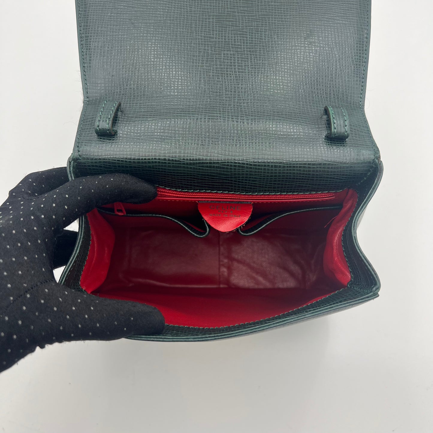 Celine Paris Dark Green Leather Triomphe Handbag