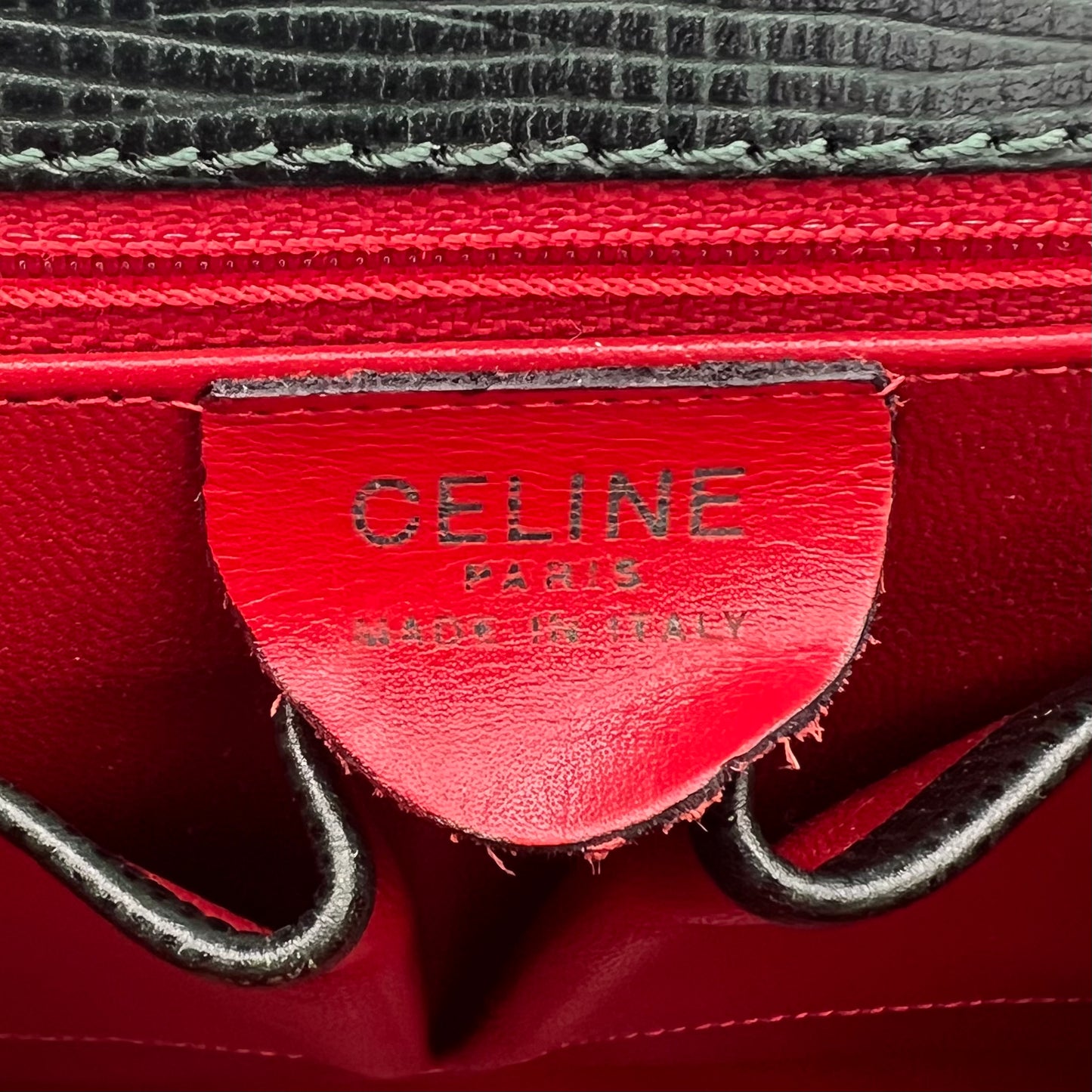 Celine Paris Dark Green Leather Triomphe Handbag