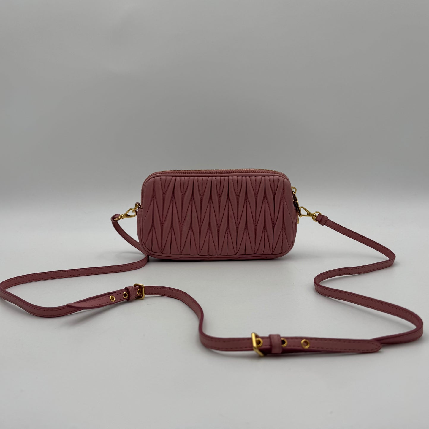Miu Miu Pink Matelasse Leather Double Zip Crossbody GHW