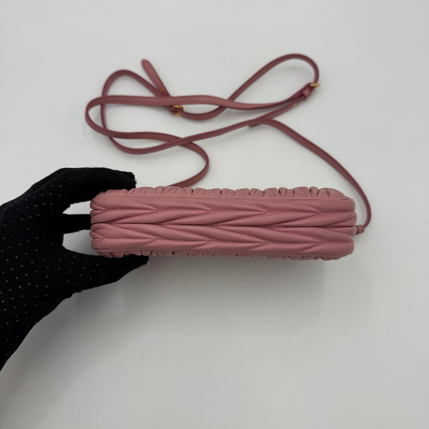 Miu Miu Pink Matelasse Leather Double Zip Crossbody GHW