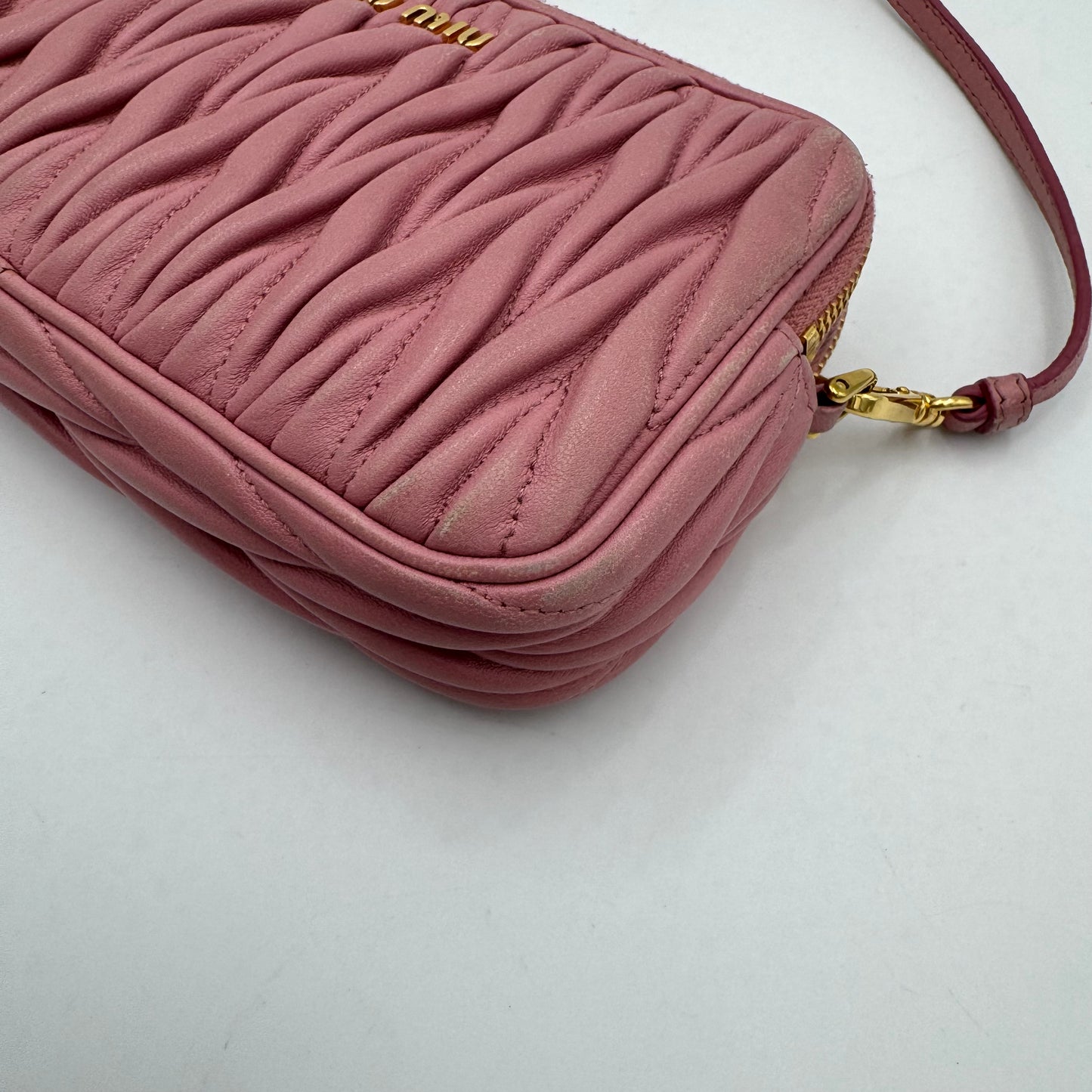 Miu Miu Pink Matelasse Leather Double Zip Crossbody GHW