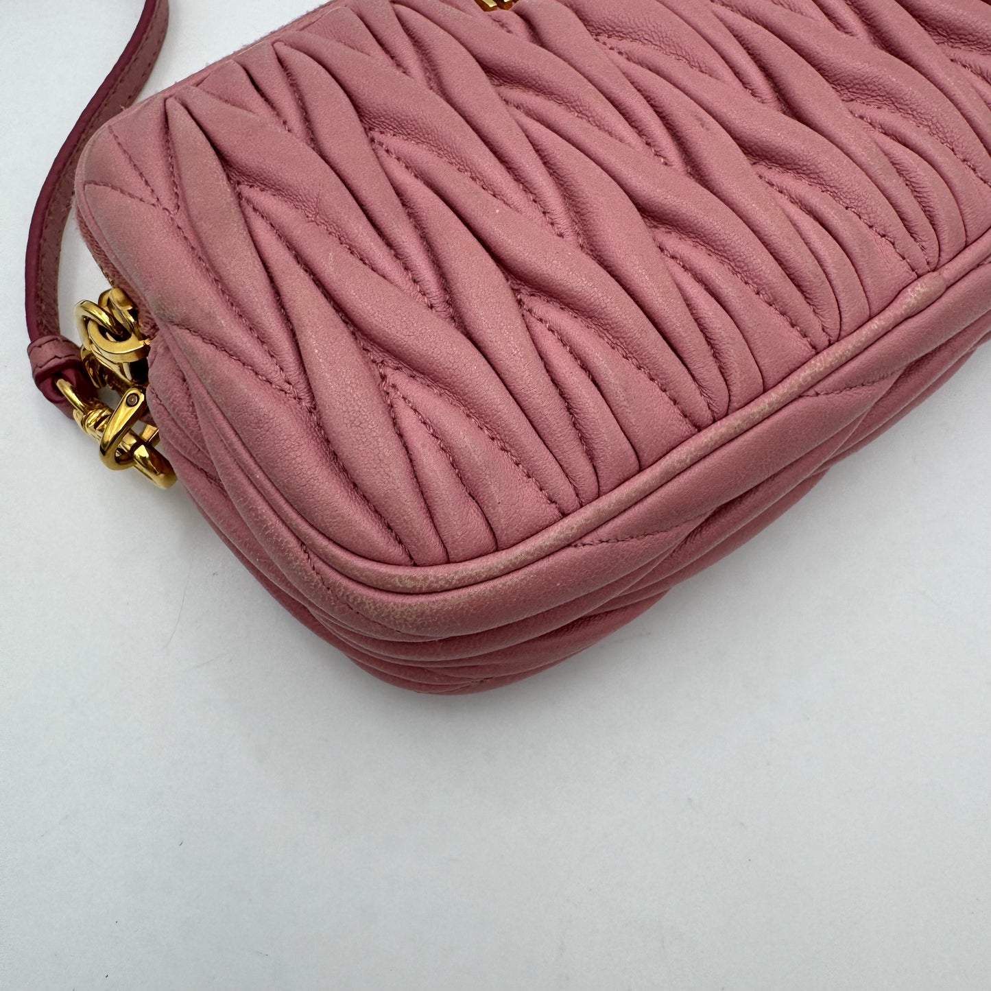 Miu Miu Pink Matelasse Leather Double Zip Crossbody GHW
